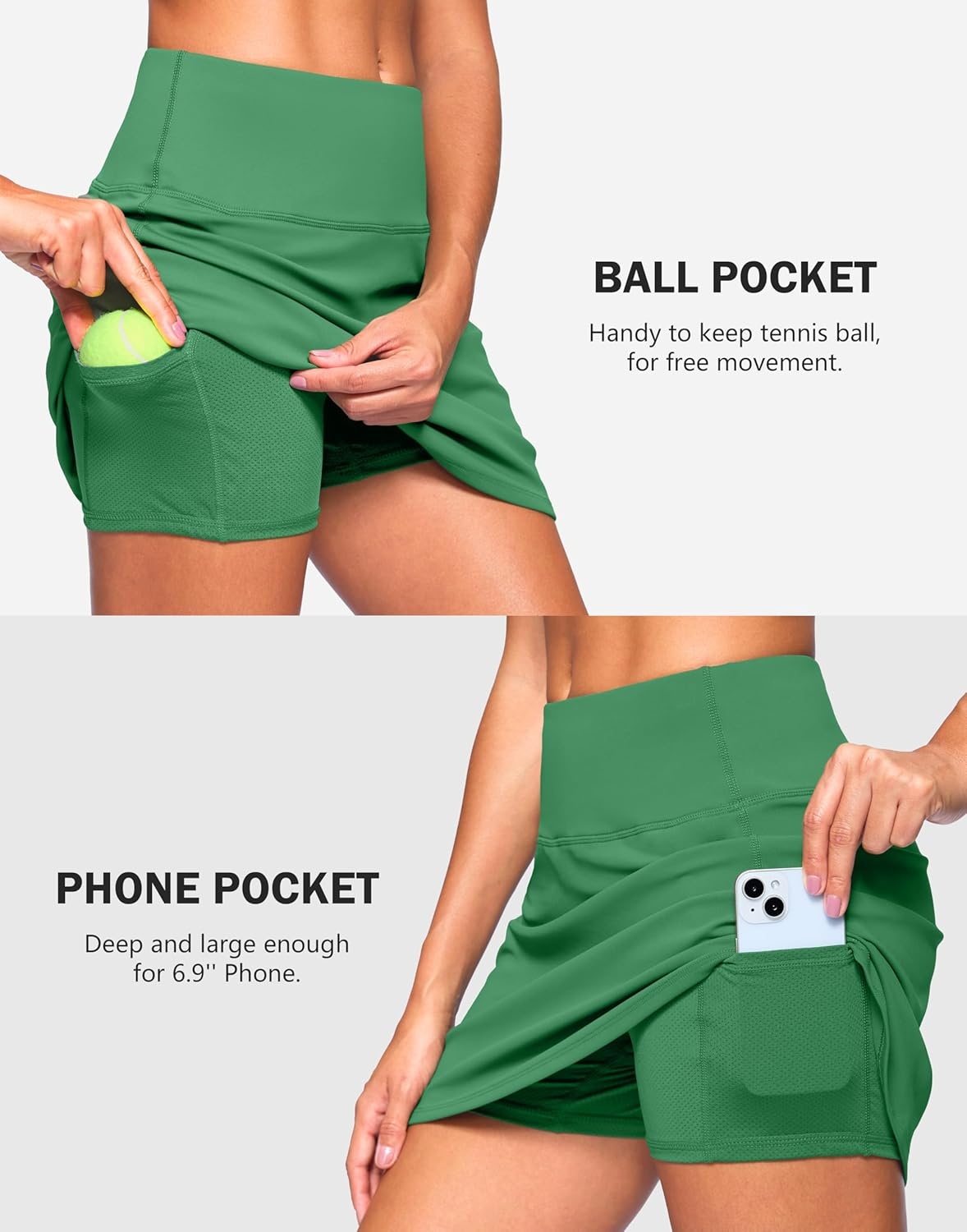 image:imageSANTINY 13515 Skorts for Women with 2 Pockets High Waisted A Line Casual Pickleball Golf Skort Athletic Tennis SkirtGreen