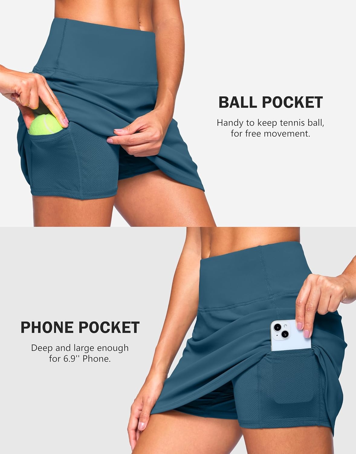 image:imageSANTINY 13515 Skorts for Women with 2 Pockets High Waisted A Line Casual Pickleball Golf Skort Athletic Tennis SkirtIndigo