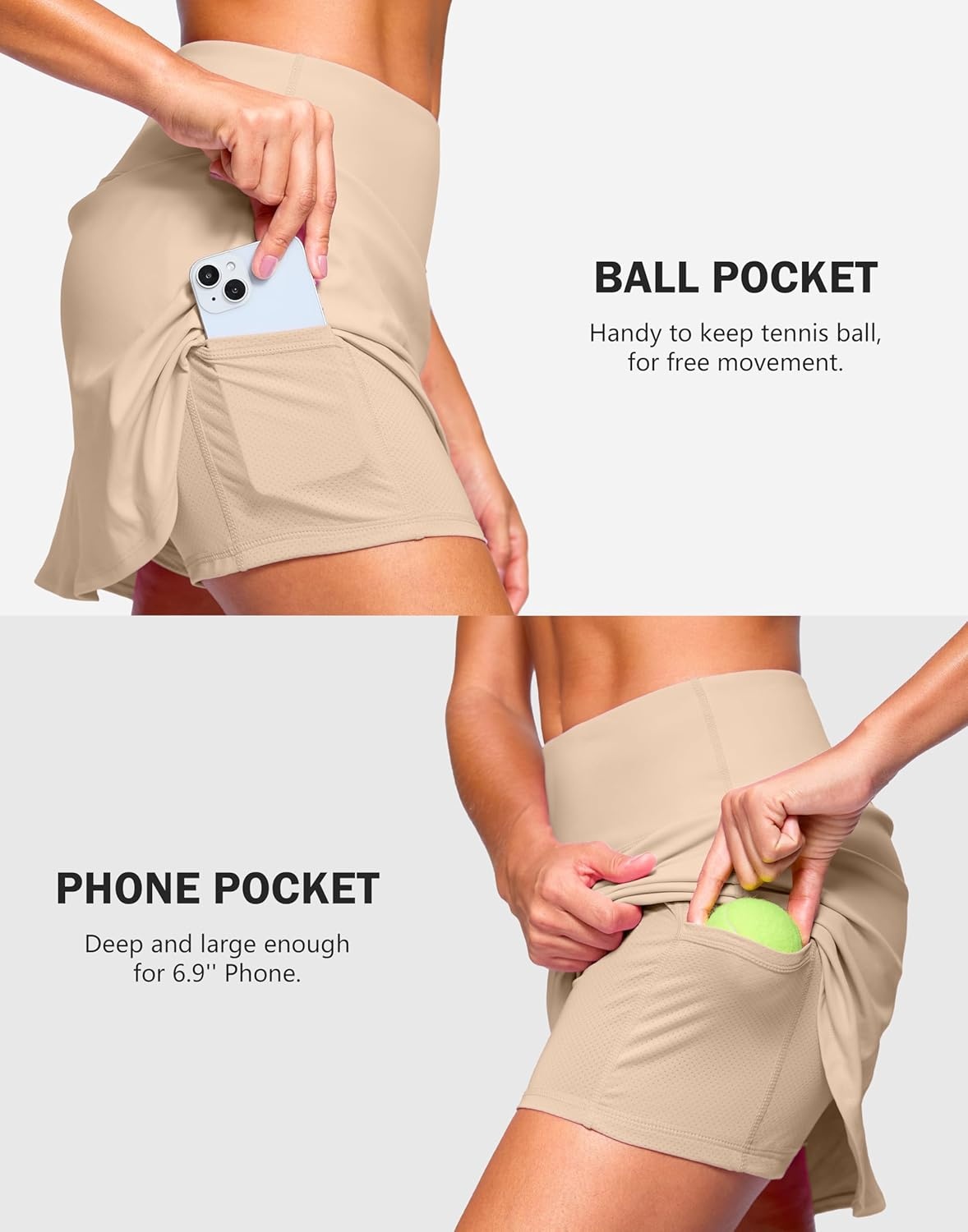 image:imageSANTINY 13515 Skorts for Women with 2 Pockets High Waisted A Line Casual Pickleball Golf Skort Athletic Tennis SkirtKhaki