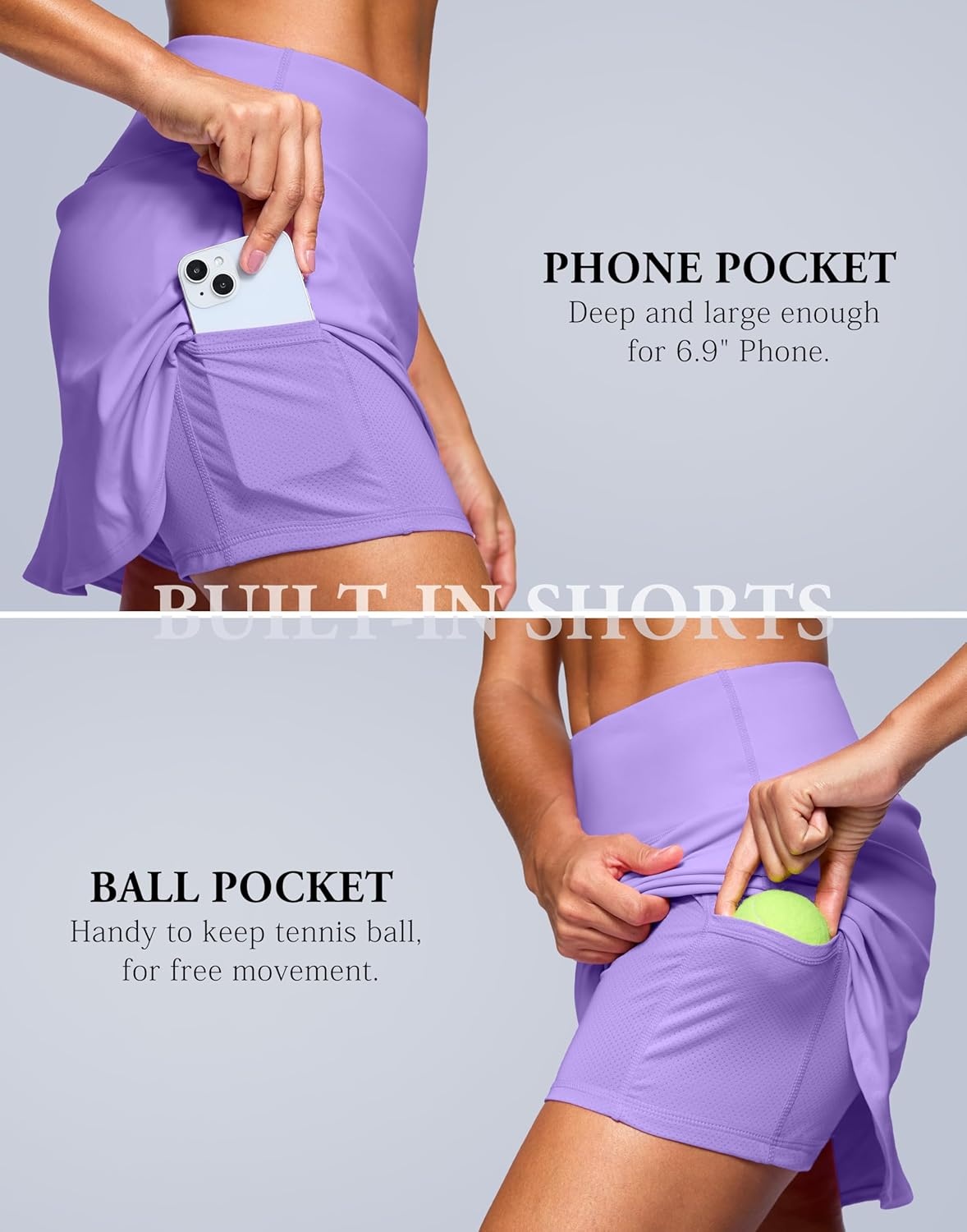 image:imageSANTINY 13515 Skorts for Women with 2 Pockets High Waisted A Line Casual Pickleball Golf Skort Athletic Tennis SkirtLavender
