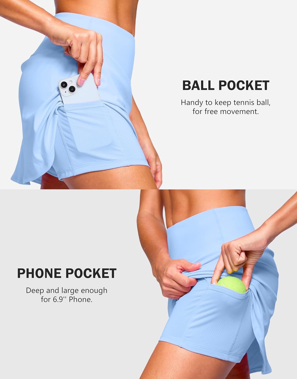 image:imageSANTINY 13515 Skorts for Women with 2 Pockets High Waisted A Line Casual Pickleball Golf Skort Athletic Tennis SkirtLight Blue