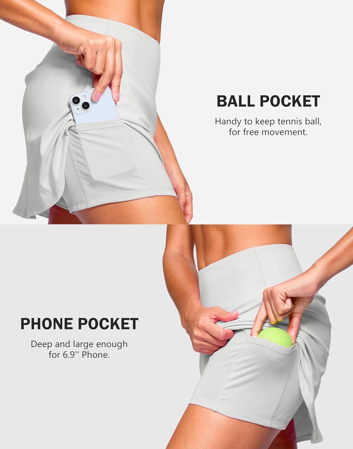 image:imageSANTINY 13515 Skorts for Women with 2 Pockets High Waisted A Line Casual Pickleball Golf Skort Athletic Tennis SkirtLight Grey