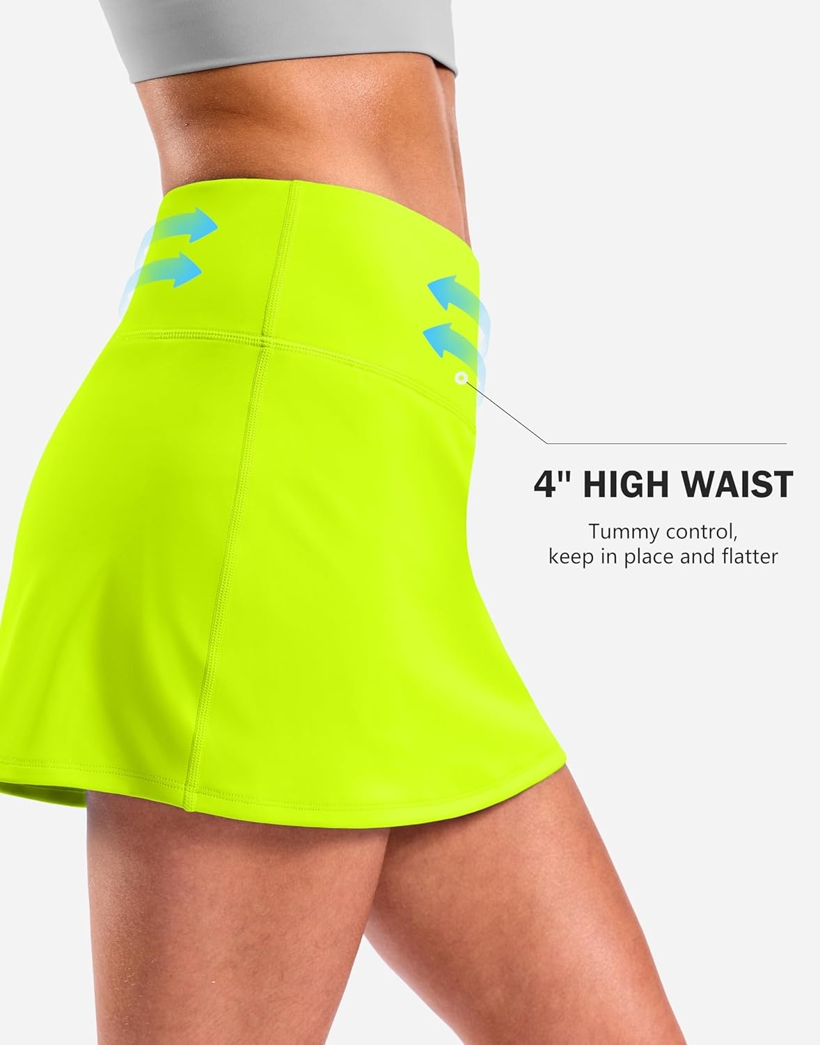 image:imageSANTINY 13515 Skorts for Women with 2 Pockets High Waisted A Line Casual Pickleball Golf Skort Athletic Tennis SkirtNeon Yellow