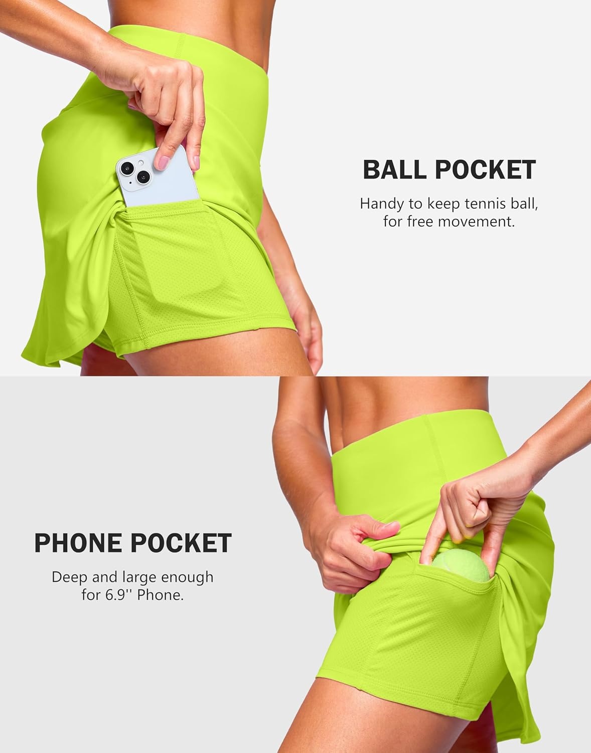 image:imageSANTINY 13515 Skorts for Women with 2 Pockets High Waisted A Line Casual Pickleball Golf Skort Athletic Tennis SkirtNeon Yellow