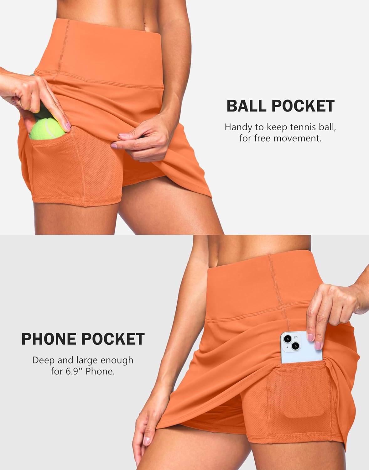 image:imageSANTINY 13515 Skorts for Women with 2 Pockets High Waisted A Line Casual Pickleball Golf Skort Athletic Tennis SkirtOrange