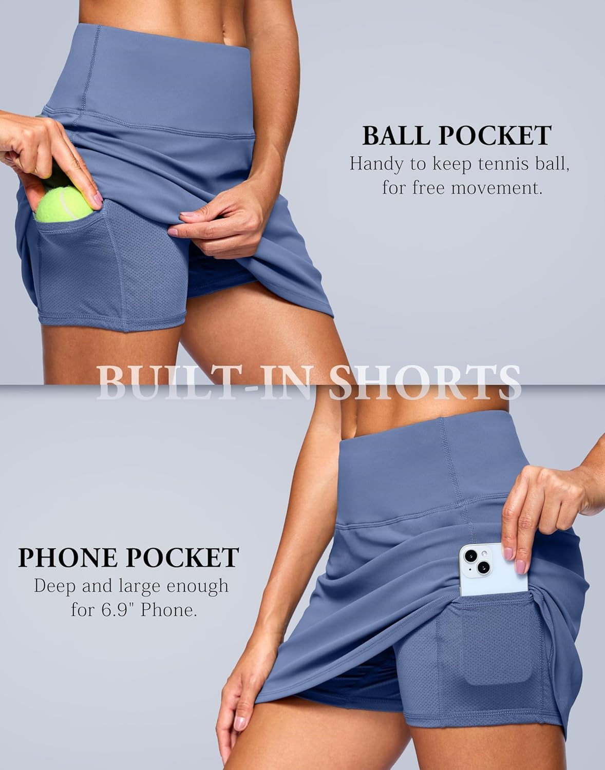 image:imageSANTINY 13515 Skorts for Women with 2 Pockets High Waisted A Line Casual Pickleball Golf Skort Athletic Tennis SkirtPalace Blue