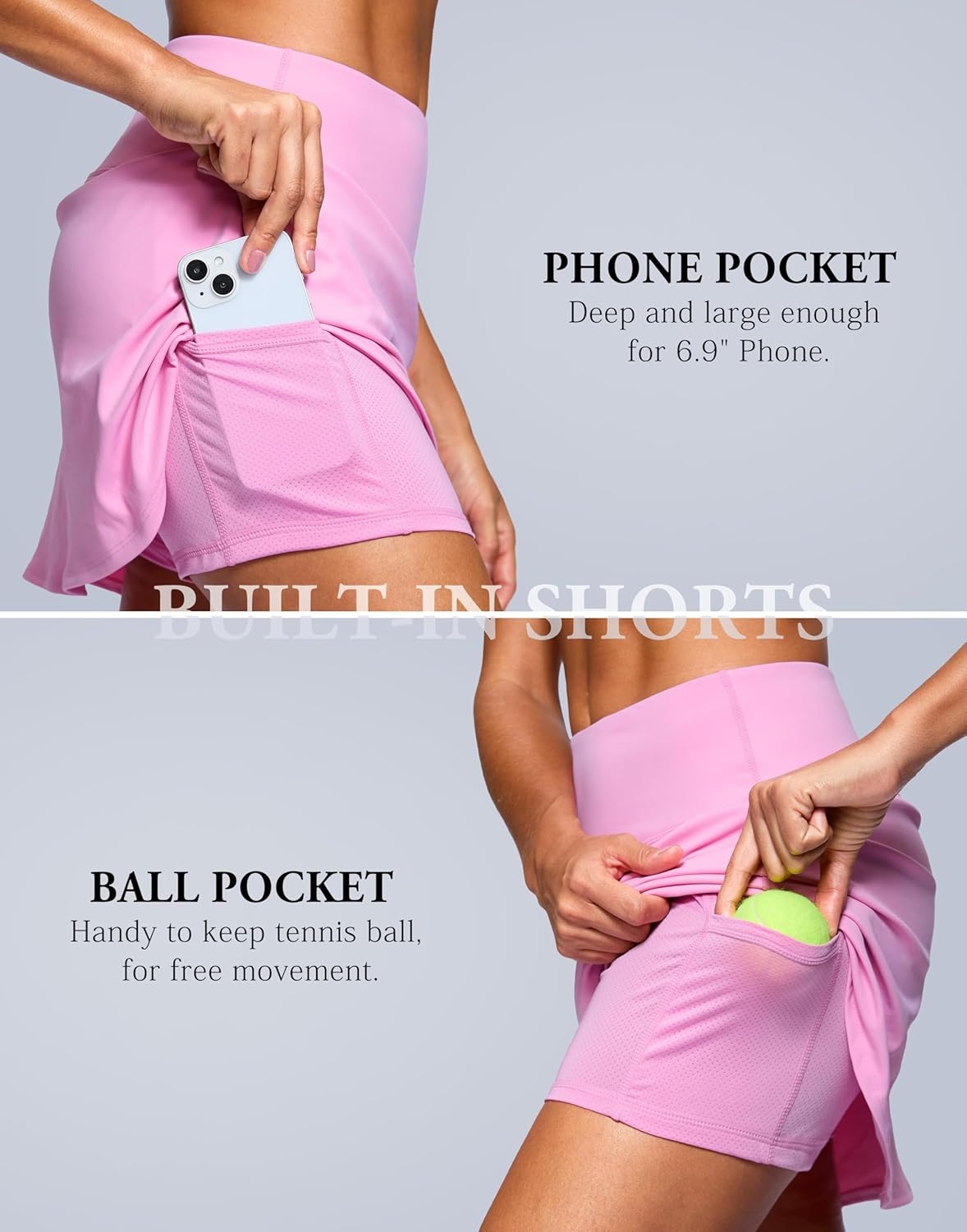 image:imageSANTINY 13515 Skorts for Women with 2 Pockets High Waisted A Line Casual Pickleball Golf Skort Athletic Tennis SkirtPink