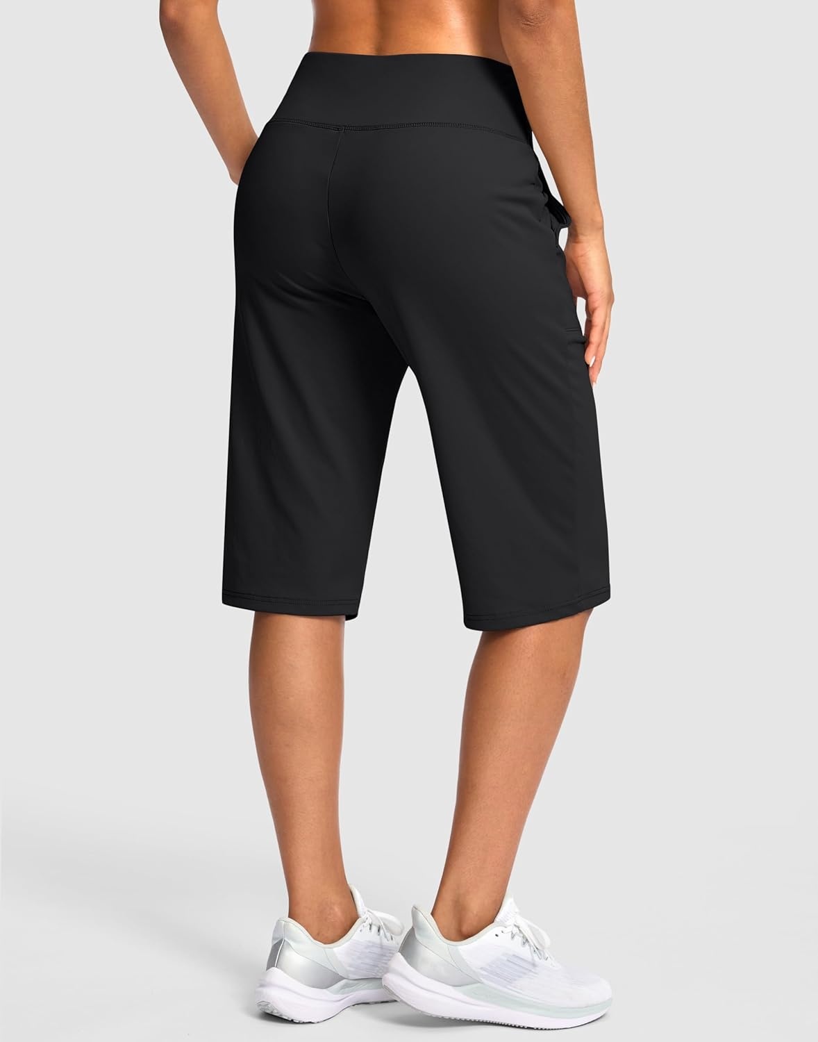 image:imageSANTINY 14 Shorts for Women Knee Length with Pockets High Waisted Stretch Long Bermuda Shorts for Summer Dressy CasualBlack