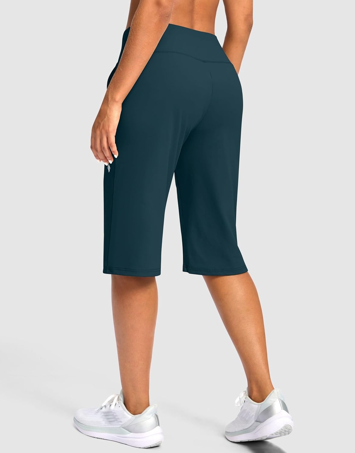 image:imageSANTINY 14 Shorts for Women Knee Length with Pockets High Waisted Stretch Long Bermuda Shorts for Summer Dressy CasualDark Blue