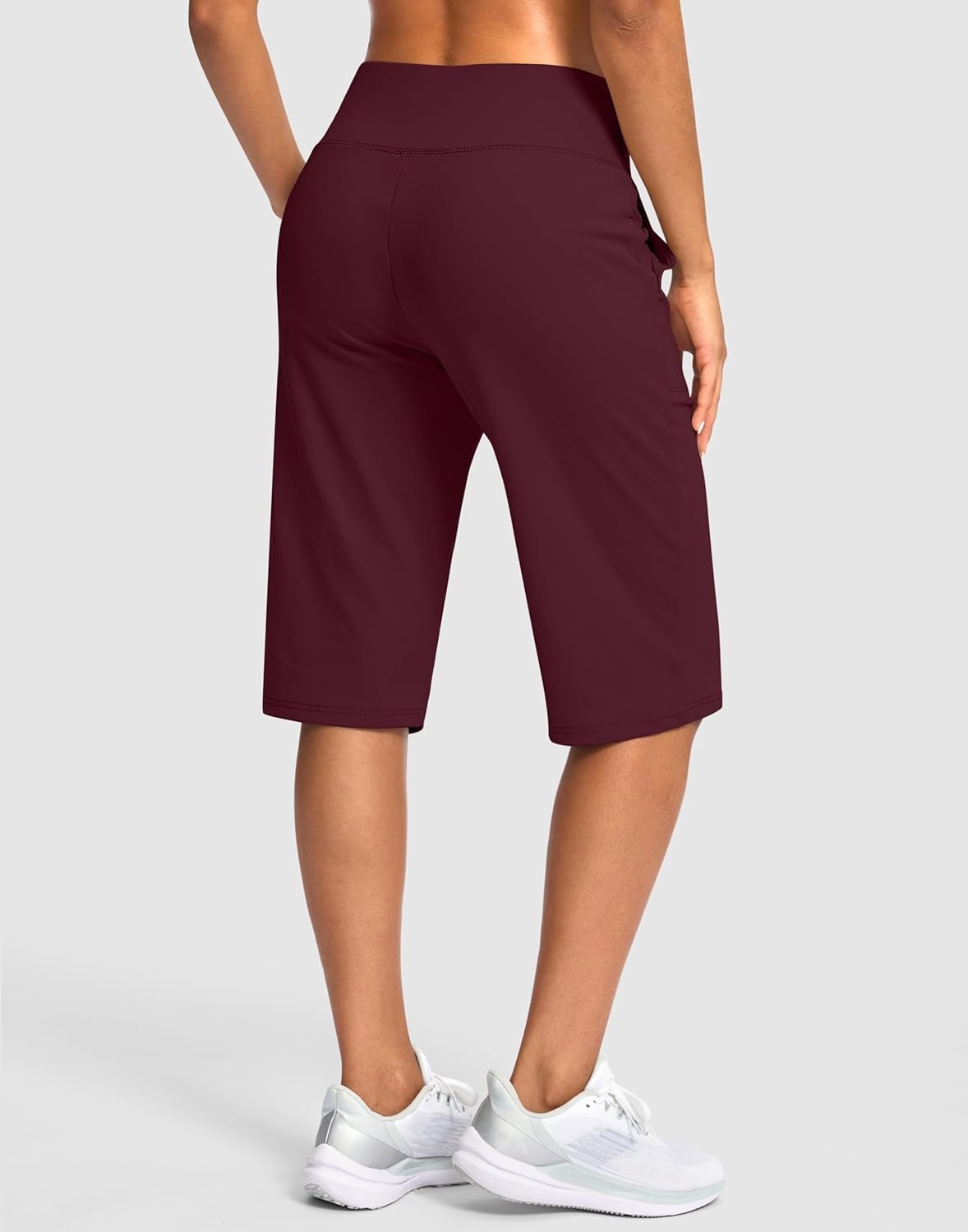 image:imageSANTINY 14 Shorts for Women Knee Length with Pockets High Waisted Stretch Long Bermuda Shorts for Summer Dressy CasualDark Red