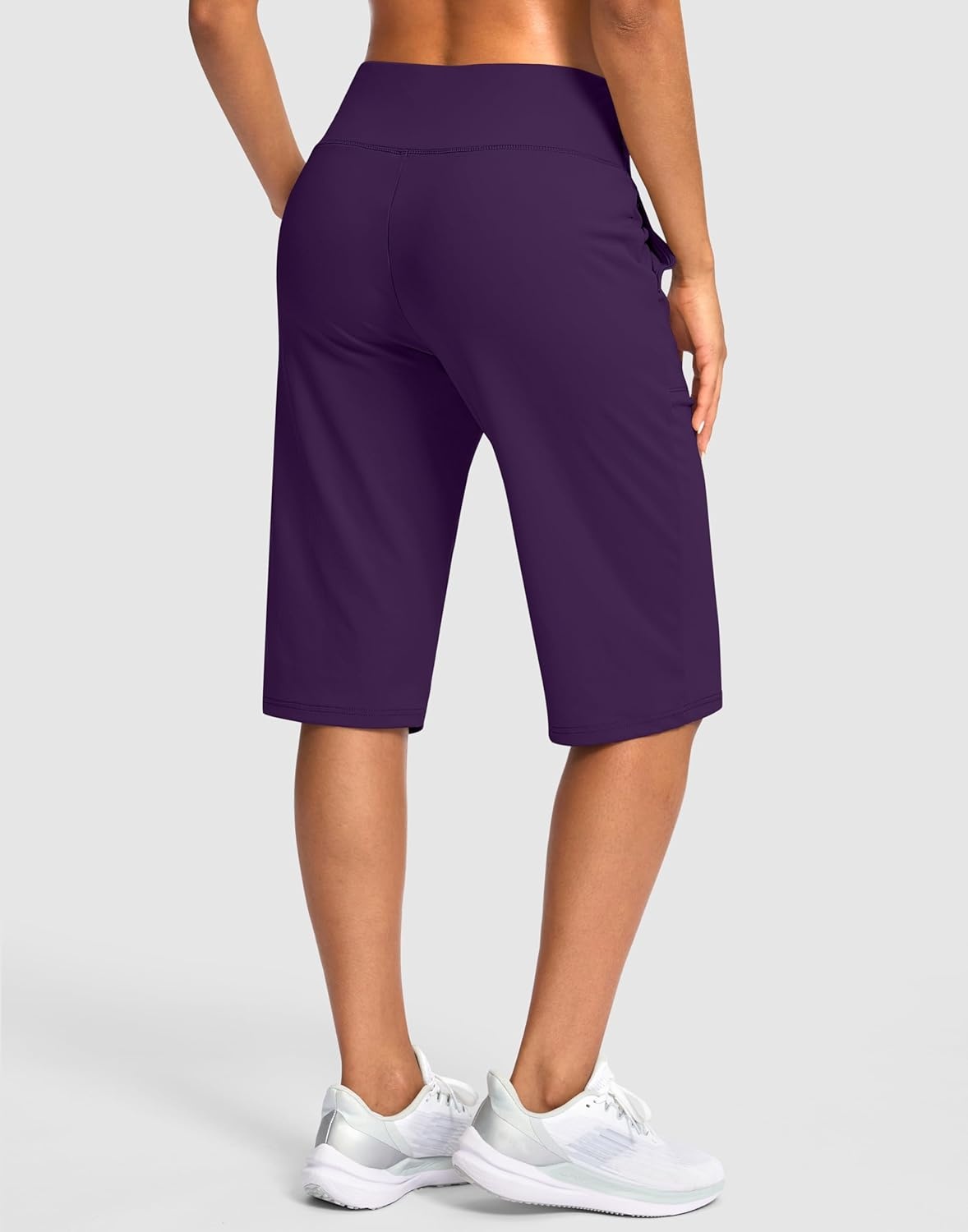 image:imageSANTINY 14 Shorts for Women Knee Length with Pockets High Waisted Stretch Long Bermuda Shorts for Summer Dressy CasualDeep Purple
