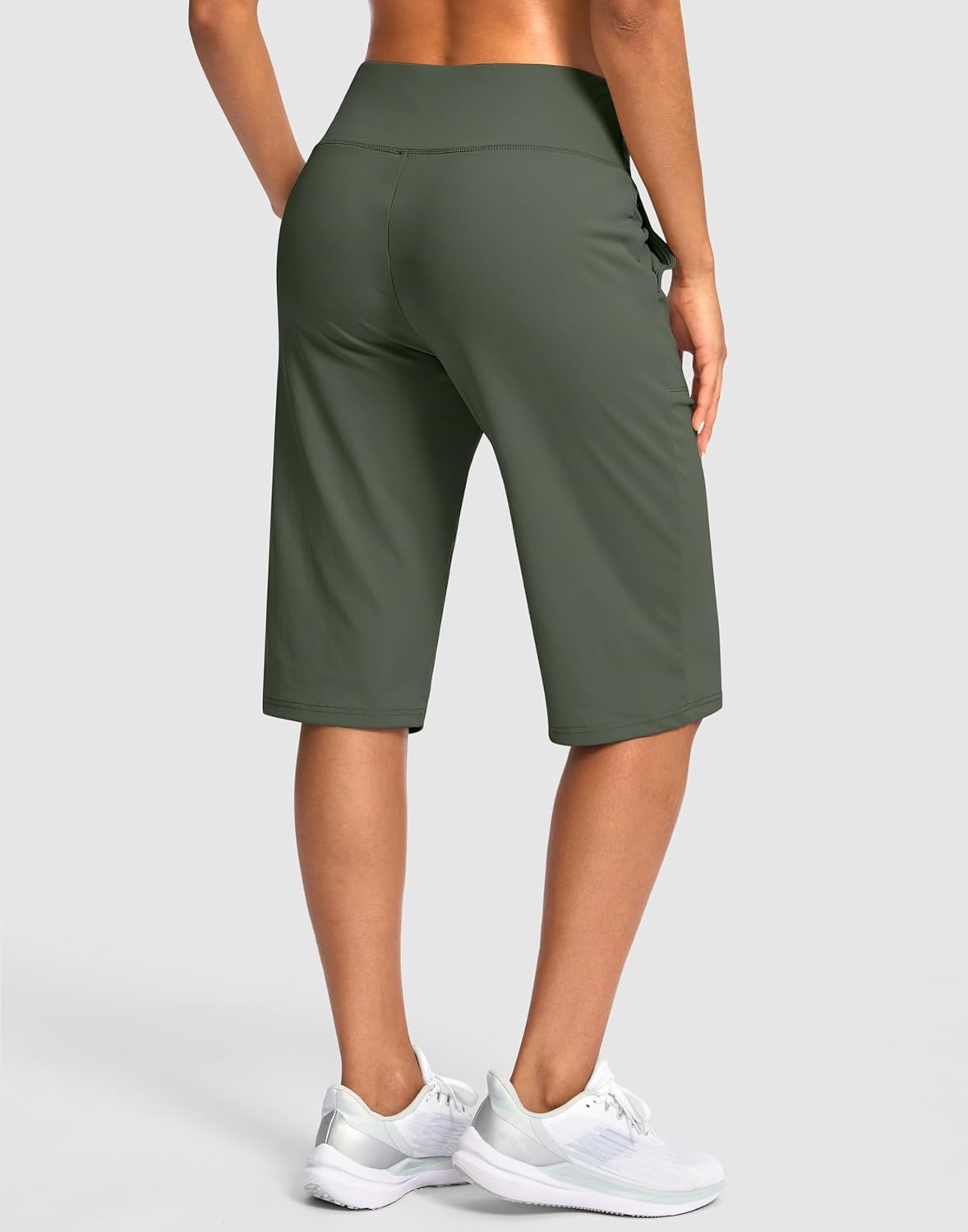 image:imageSANTINY 14 Shorts for Women Knee Length with Pockets High Waisted Stretch Long Bermuda Shorts for Summer Dressy CasualGrey Sage