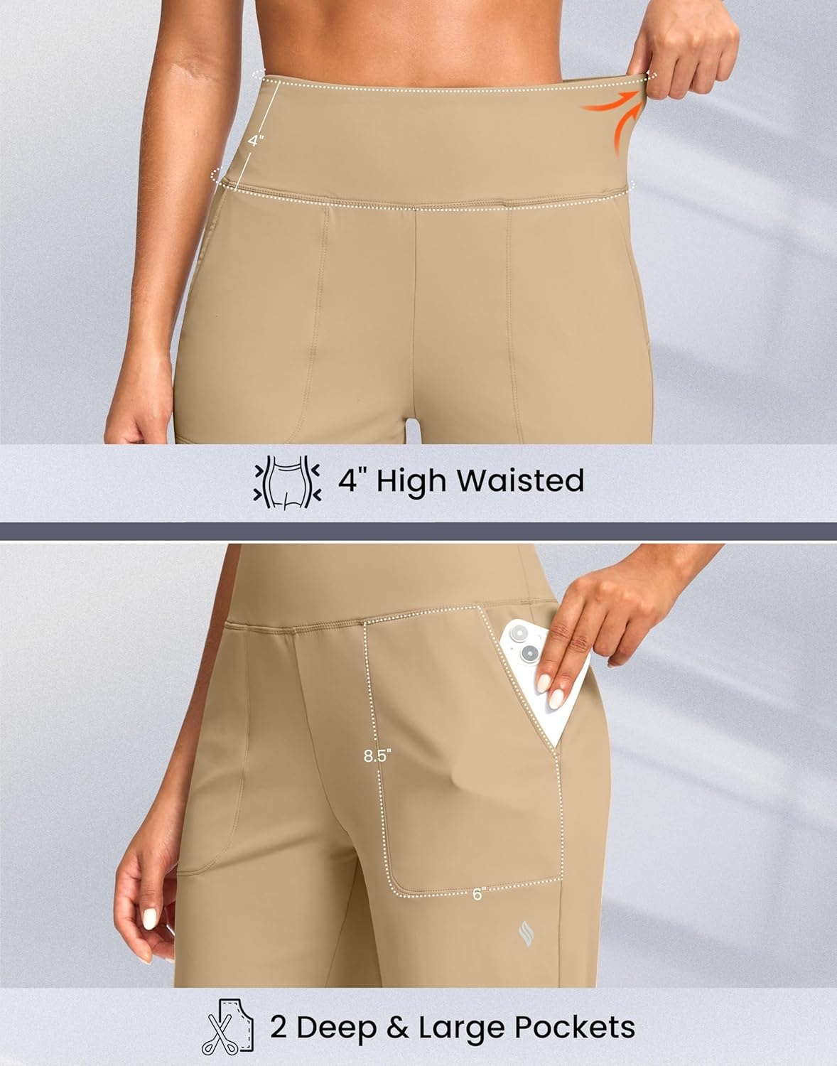 image:imageSANTINY 14 Shorts for Women Knee Length with Pockets High Waisted Stretch Long Bermuda Shorts for Summer Dressy CasualKhaki