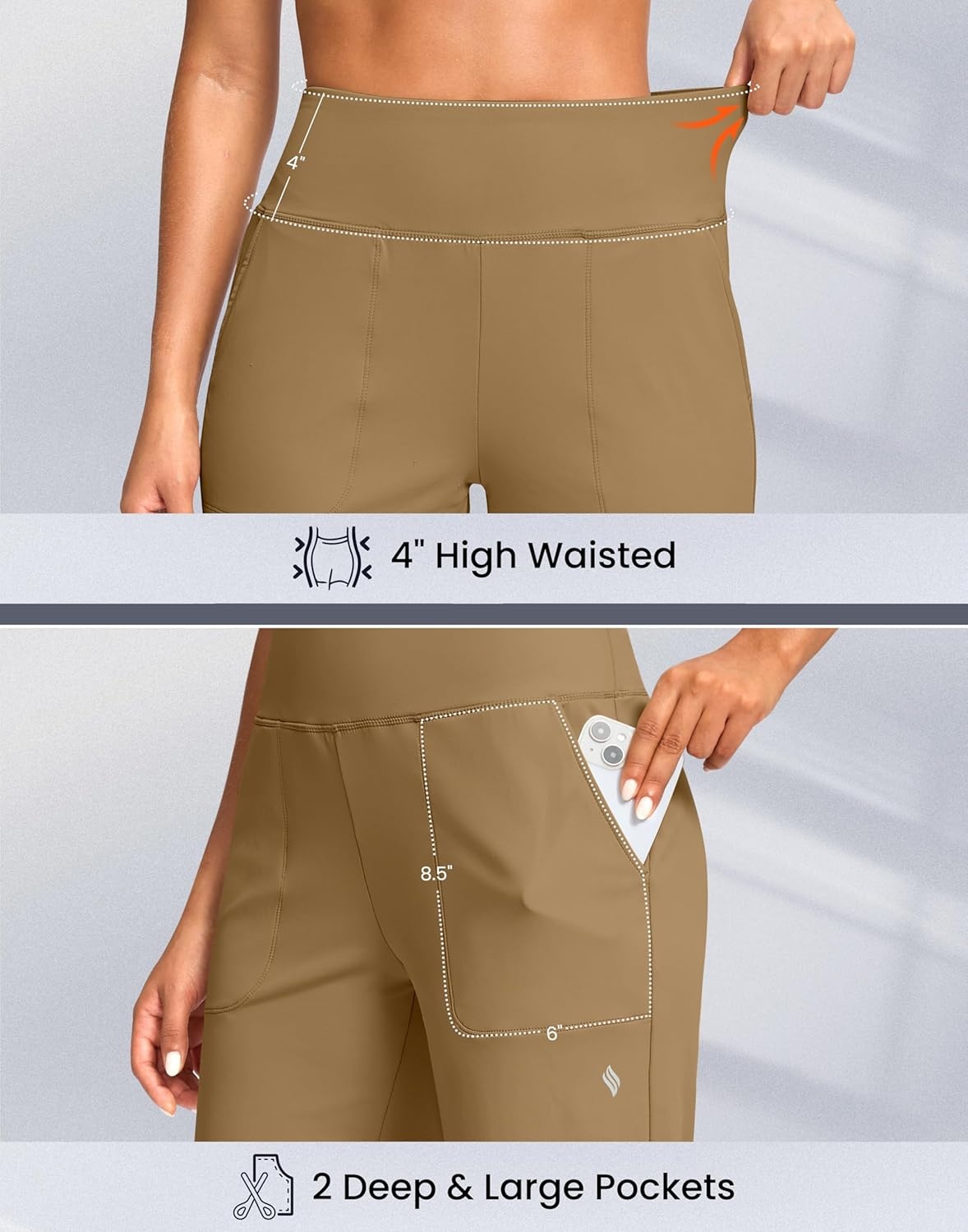 image:imageSANTINY 14 Shorts for Women Knee Length with Pockets High Waisted Stretch Long Bermuda Shorts for Summer Dressy CasualLight Coffee