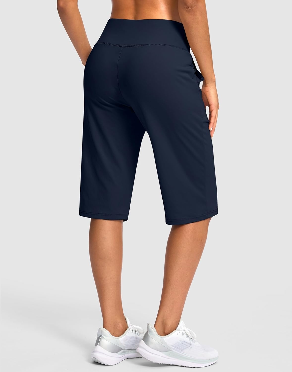 image:imageSANTINY 14 Shorts for Women Knee Length with Pockets High Waisted Stretch Long Bermuda Shorts for Summer Dressy CasualNavy