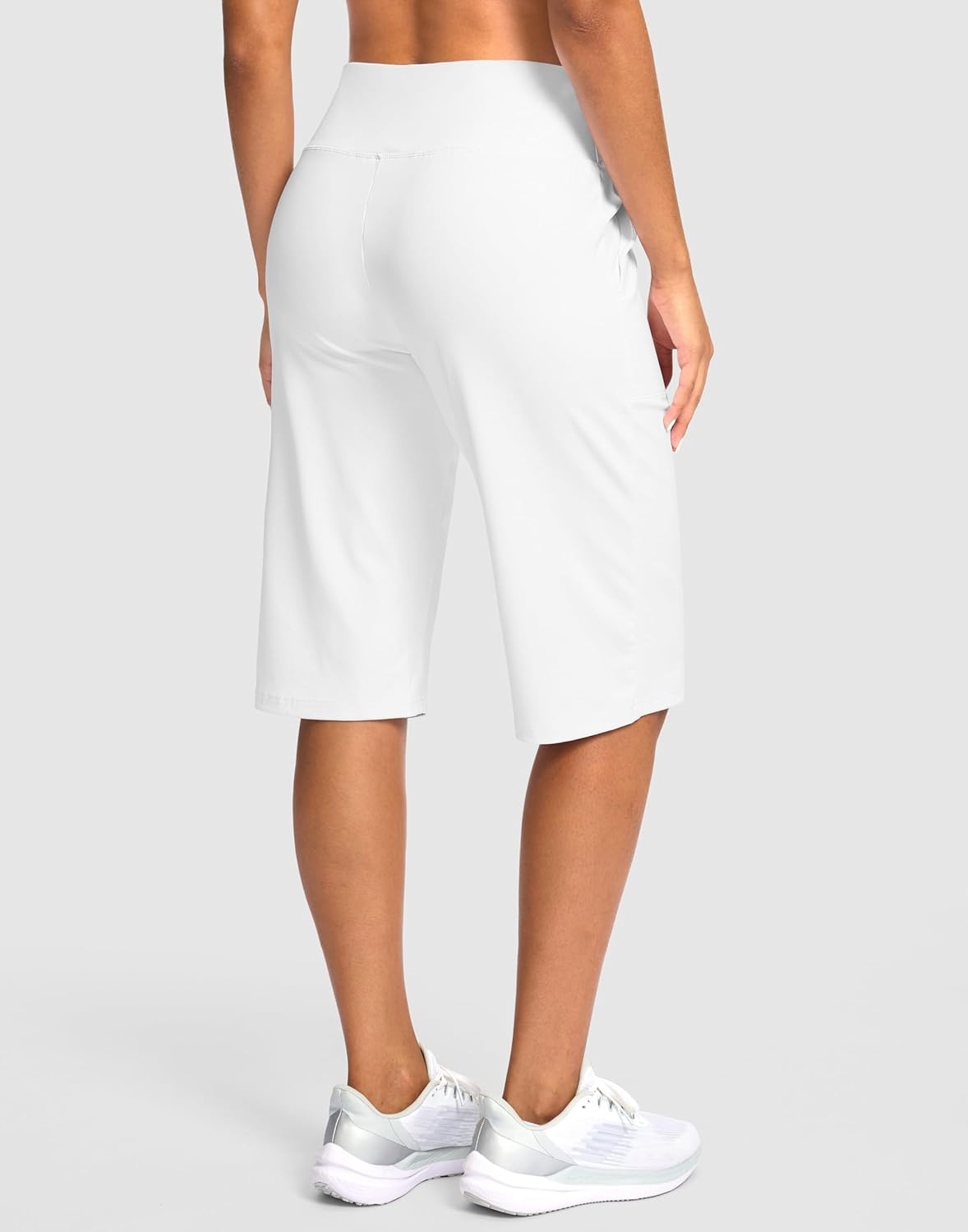 image:imageSANTINY 14 Shorts for Women Knee Length with Pockets High Waisted Stretch Long Bermuda Shorts for Summer Dressy CasualWhite