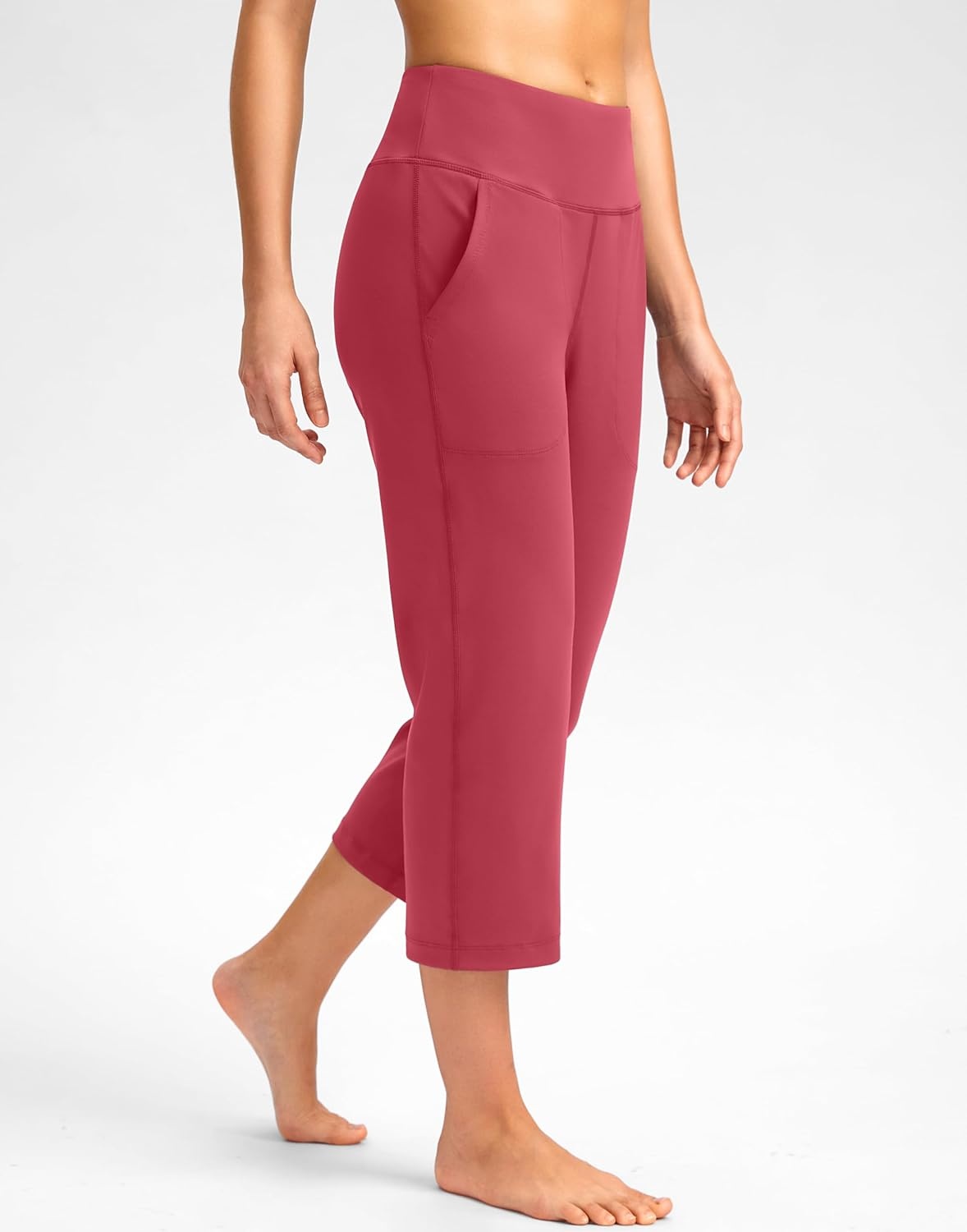 image:imageSANTINY Capri Pants for Women High Waisted Workout Yoga Capris Leggings Straight Leg Athletic Cropped Pants with PocketsBerry Rose