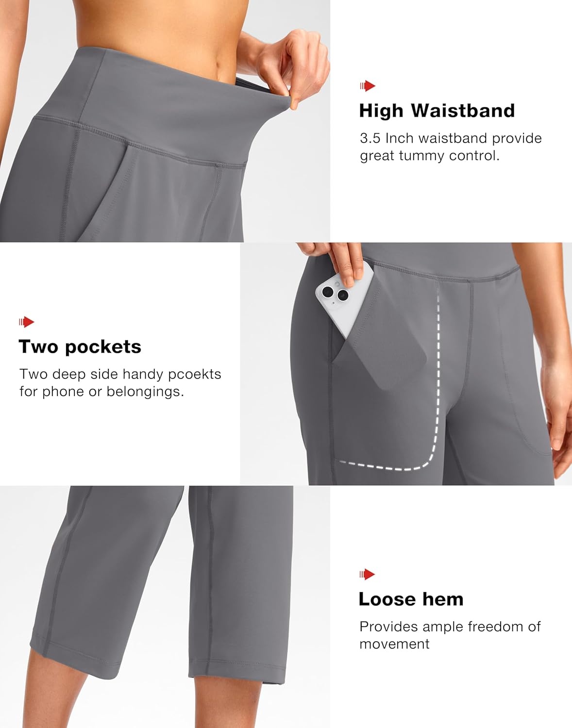 image:imageSANTINY Capri Pants for Women High Waisted Workout Yoga Capris Leggings Straight Leg Athletic Cropped Pants with PocketsGrey