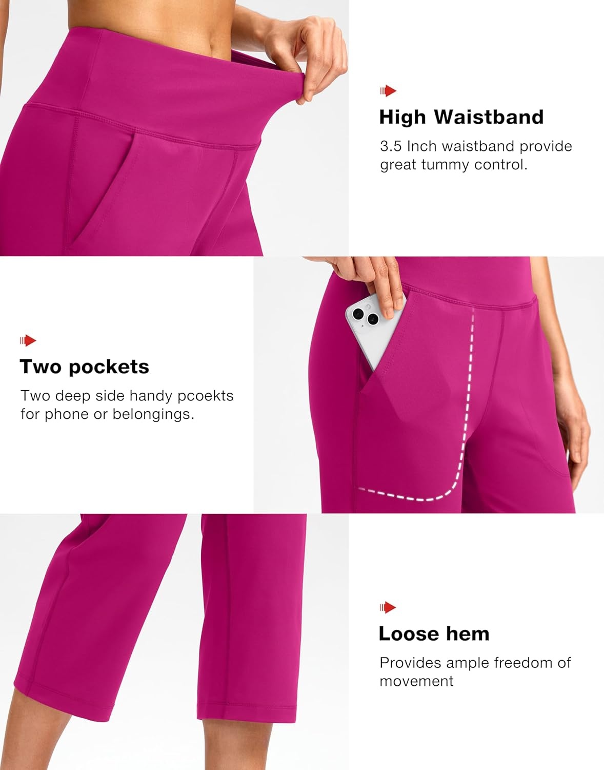 image:imageSANTINY Capri Pants for Women High Waisted Workout Yoga Capris Leggings Straight Leg Athletic Cropped Pants with PocketsRosy