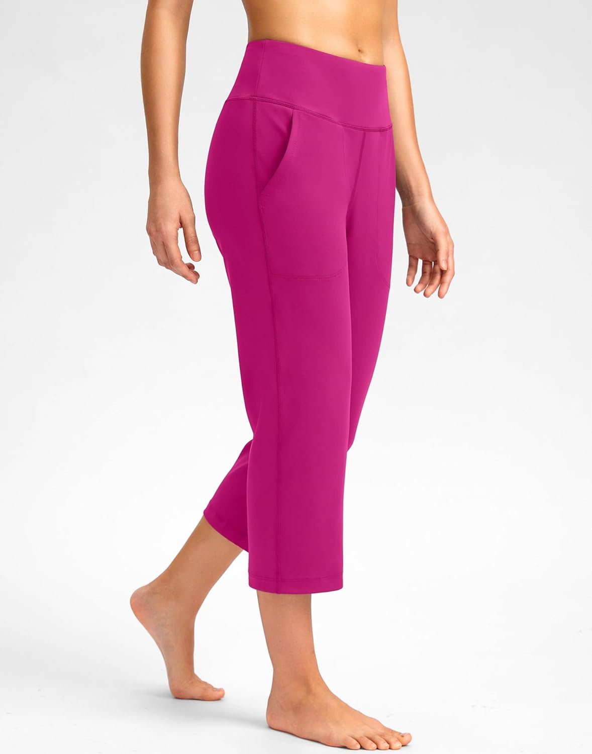 image:imageSANTINY Capri Pants for Women High Waisted Workout Yoga Capris Leggings Straight Leg Athletic Cropped Pants with PocketsRosy