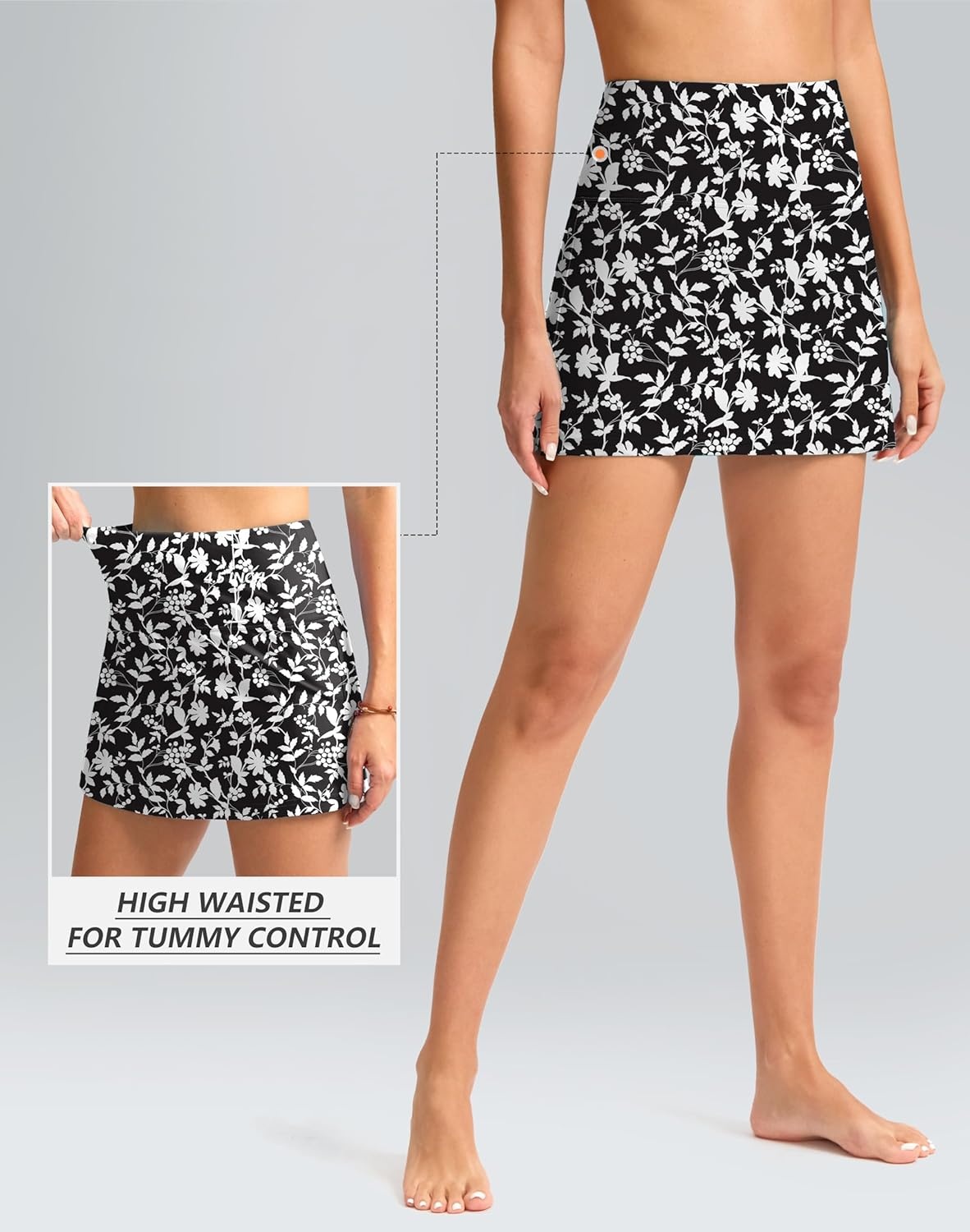 image:imageSANTINY Womens High Waisted Swim Skirt with Pocket Tummy Control Tankini Swimsuit Bathing Suit Bottoms for WomenBlack Flower