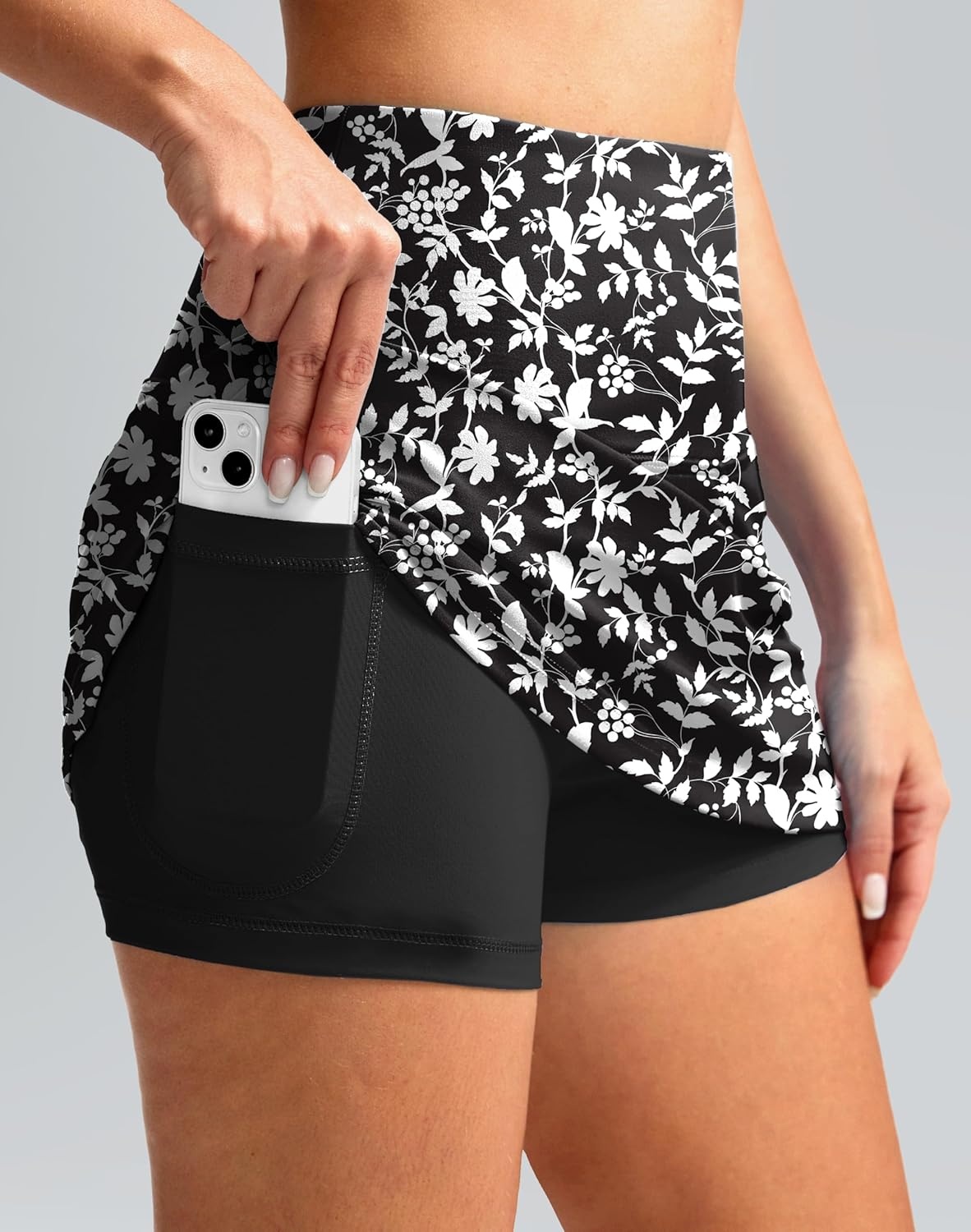 image:imageSANTINY Womens High Waisted Swim Skirt with Pocket Tummy Control Tankini Swimsuit Bathing Suit Bottoms for WomenBlack Flower