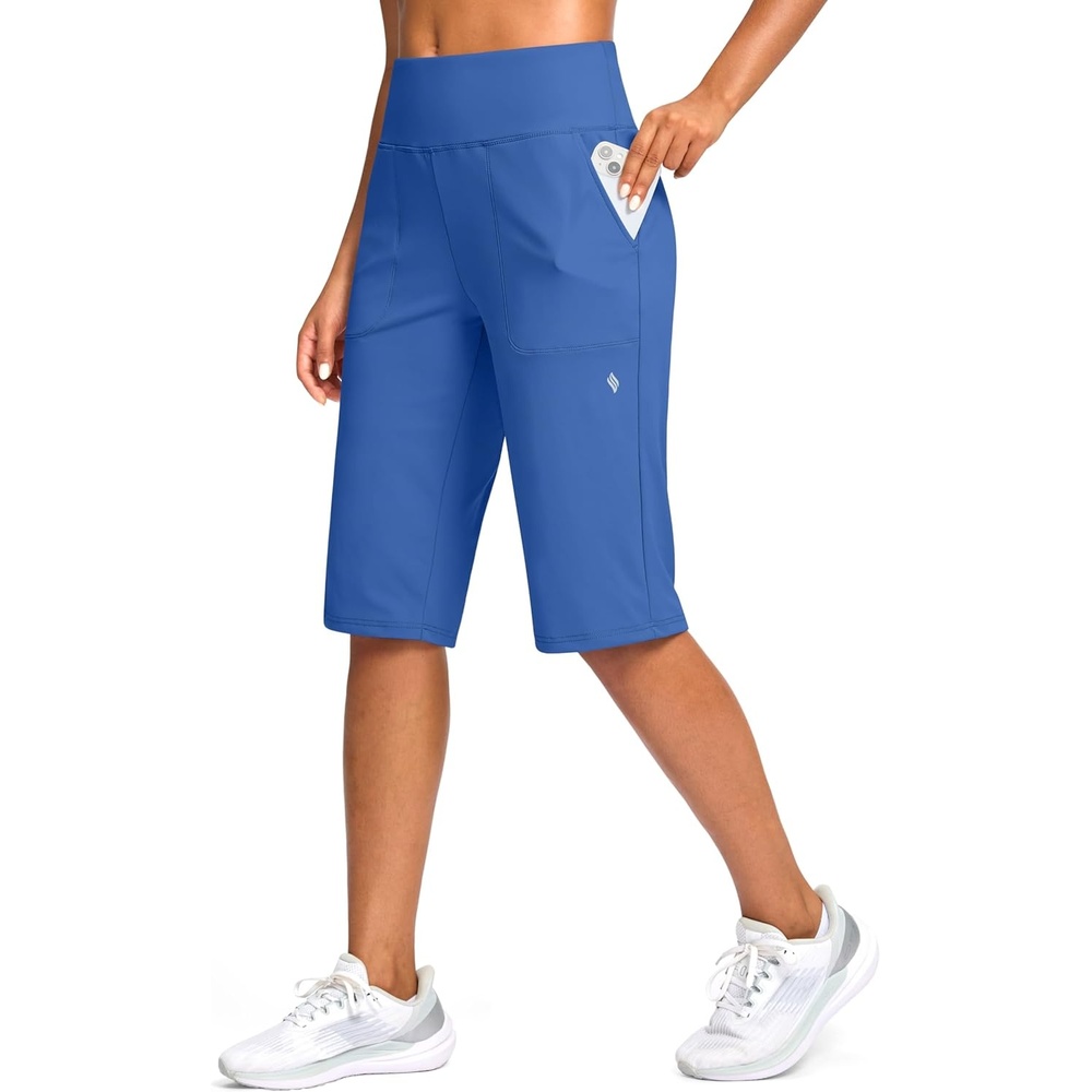 image:imageSANTINY 14 Shorts for Women Knee Length with Pockets High Waisted Stretch Long Bermuda Shorts for Summer Dressy CasualPalace Blue
