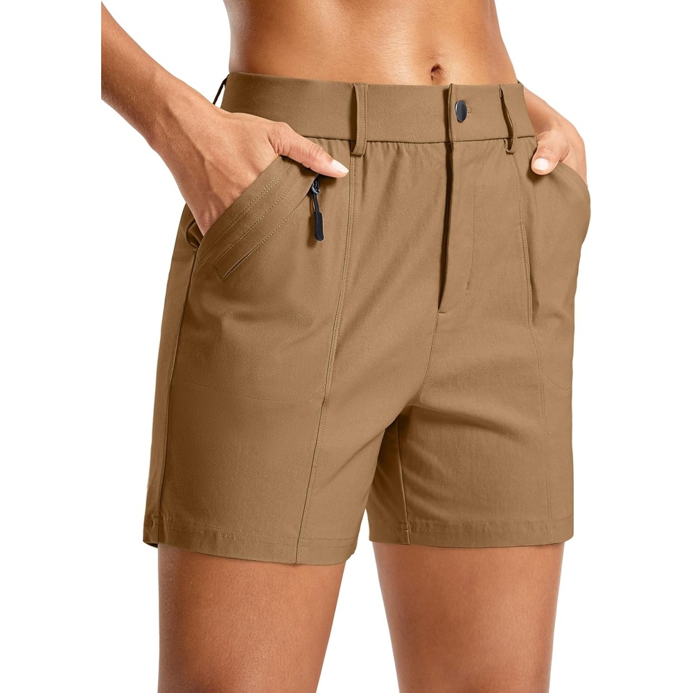 image:imageSANTINY Womens 57 Hiking Golf Shorts Quick Dry Stretch Casual Work Shorts with Pockets for Women Walking Travel SummerDarkkhaki