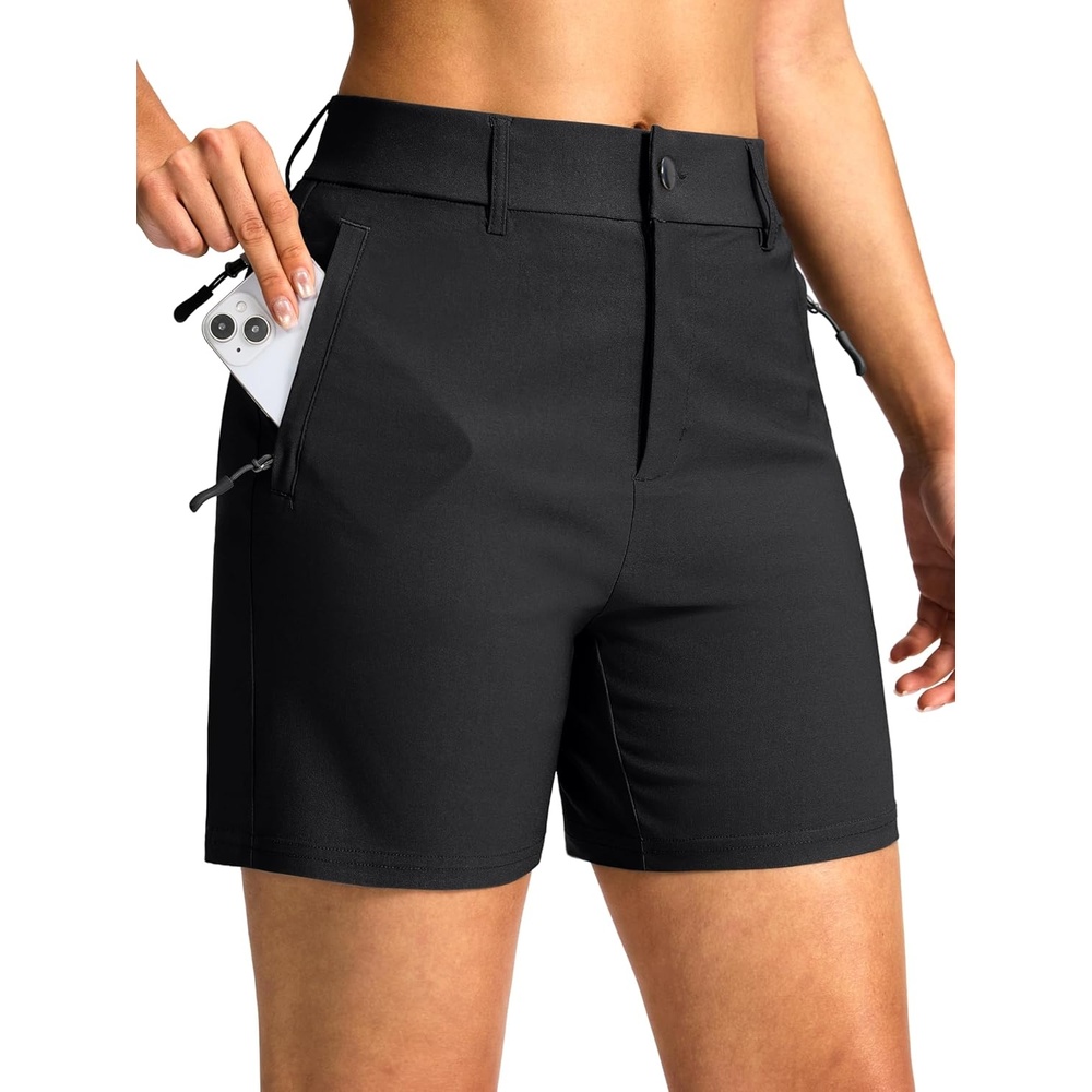 image:imageSANTINY Womens 57 Hiking Golf Shorts with 3 Pockets Stretch Quick Dry Outdoor Travel Work Shorts for Women Casual SummerBlack