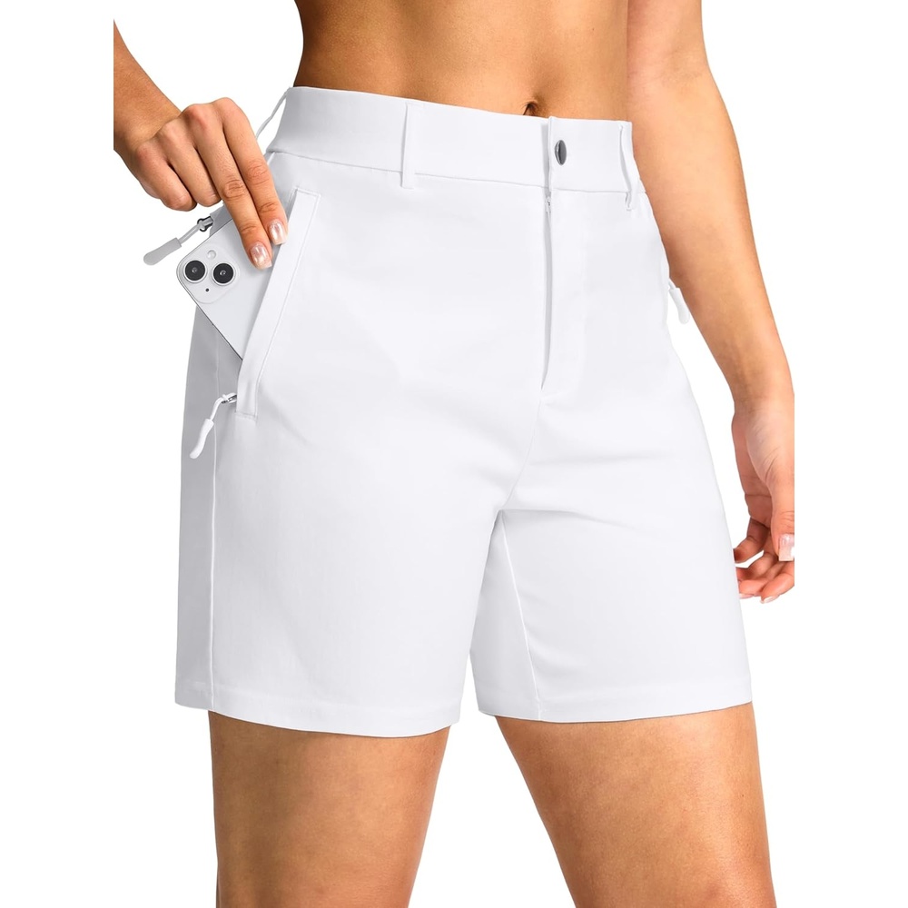 image:imageSANTINY Womens 57 Hiking Golf Shorts with 3 Pockets Stretch Quick Dry Outdoor Travel Work Shorts for Women Casual SummerWhite