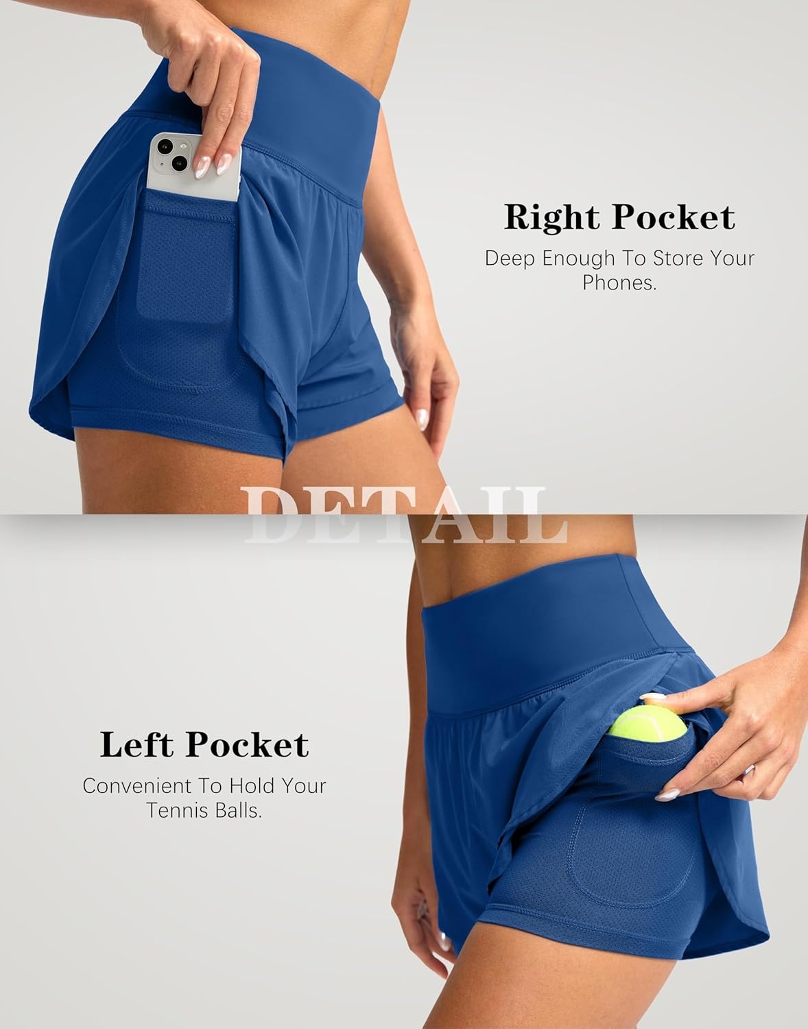 image:imageSANTINY Womens 2 in 1 Running Shorts with Pockets 3 High Waisted Exercise Workout Athletic Shorts for Women with LinerDark Blue