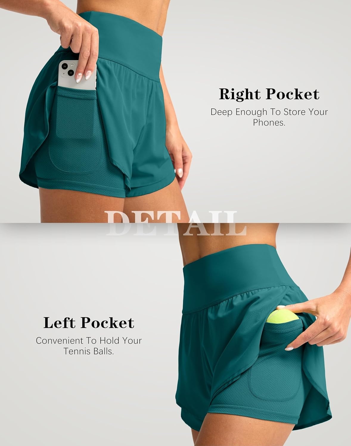 image:imageSANTINY Womens 2 in 1 Running Shorts with Pockets 3 High Waisted Exercise Workout Athletic Shorts for Women with LinerGreen