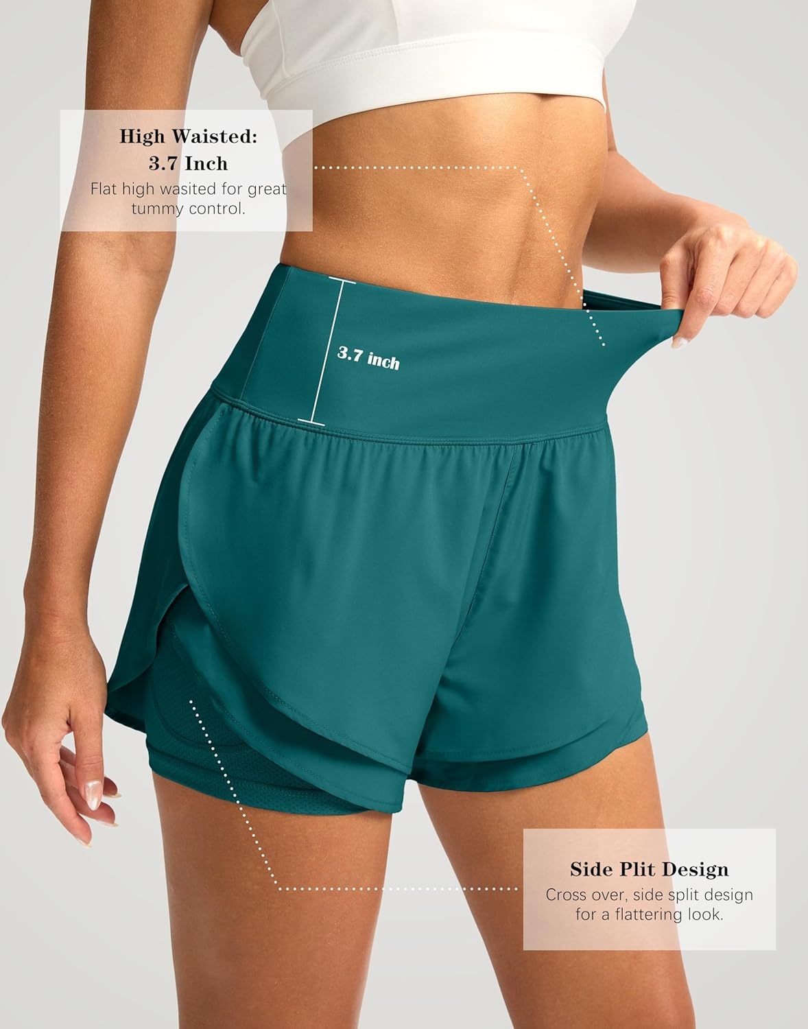 image:imageSANTINY Womens 2 in 1 Running Shorts with Pockets 3 High Waisted Exercise Workout Athletic Shorts for Women with LinerGreen