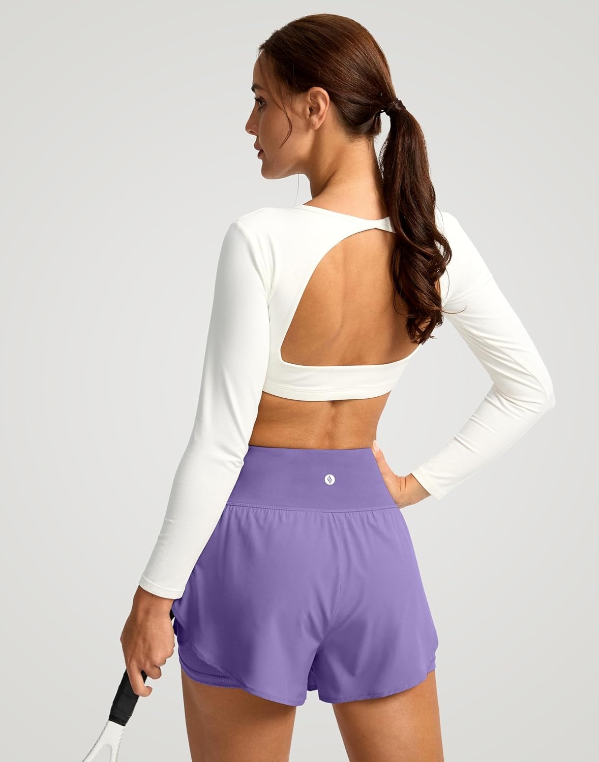 image:imageSANTINY Womens 2 in 1 Running Shorts with Pockets 3 High Waisted Exercise Workout Athletic Shorts for Women with LinerLavender