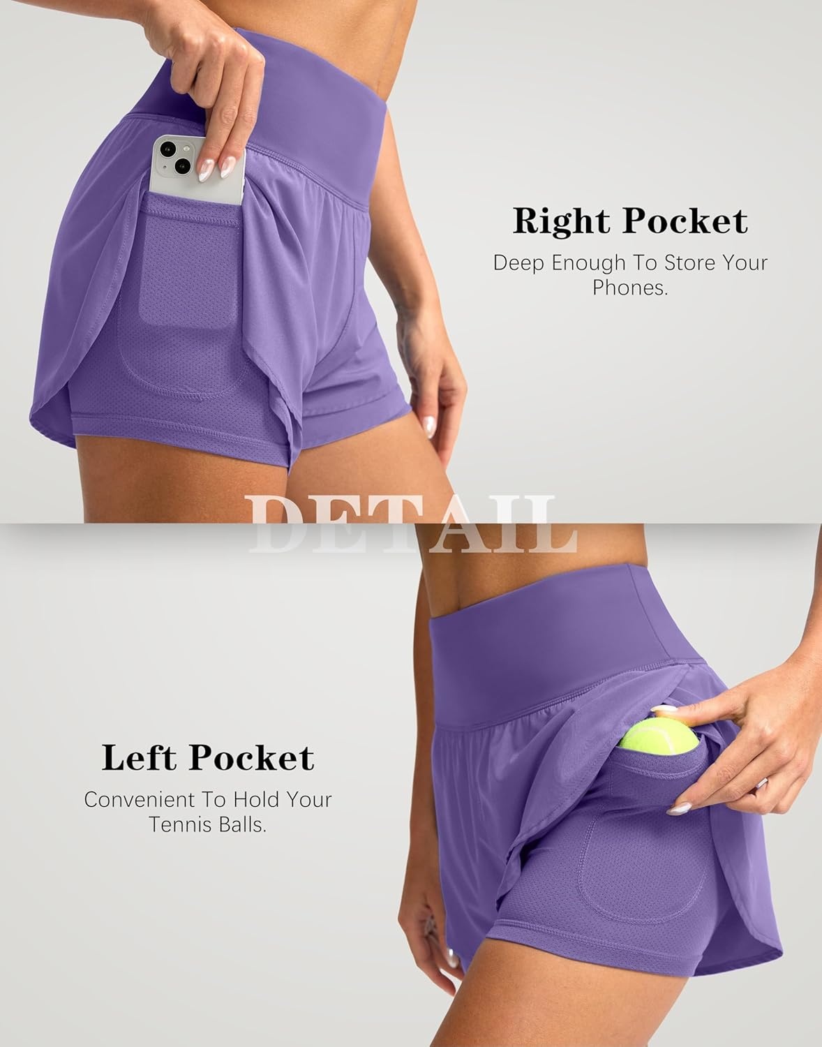 image:imageSANTINY Womens 2 in 1 Running Shorts with Pockets 3 High Waisted Exercise Workout Athletic Shorts for Women with LinerLavender