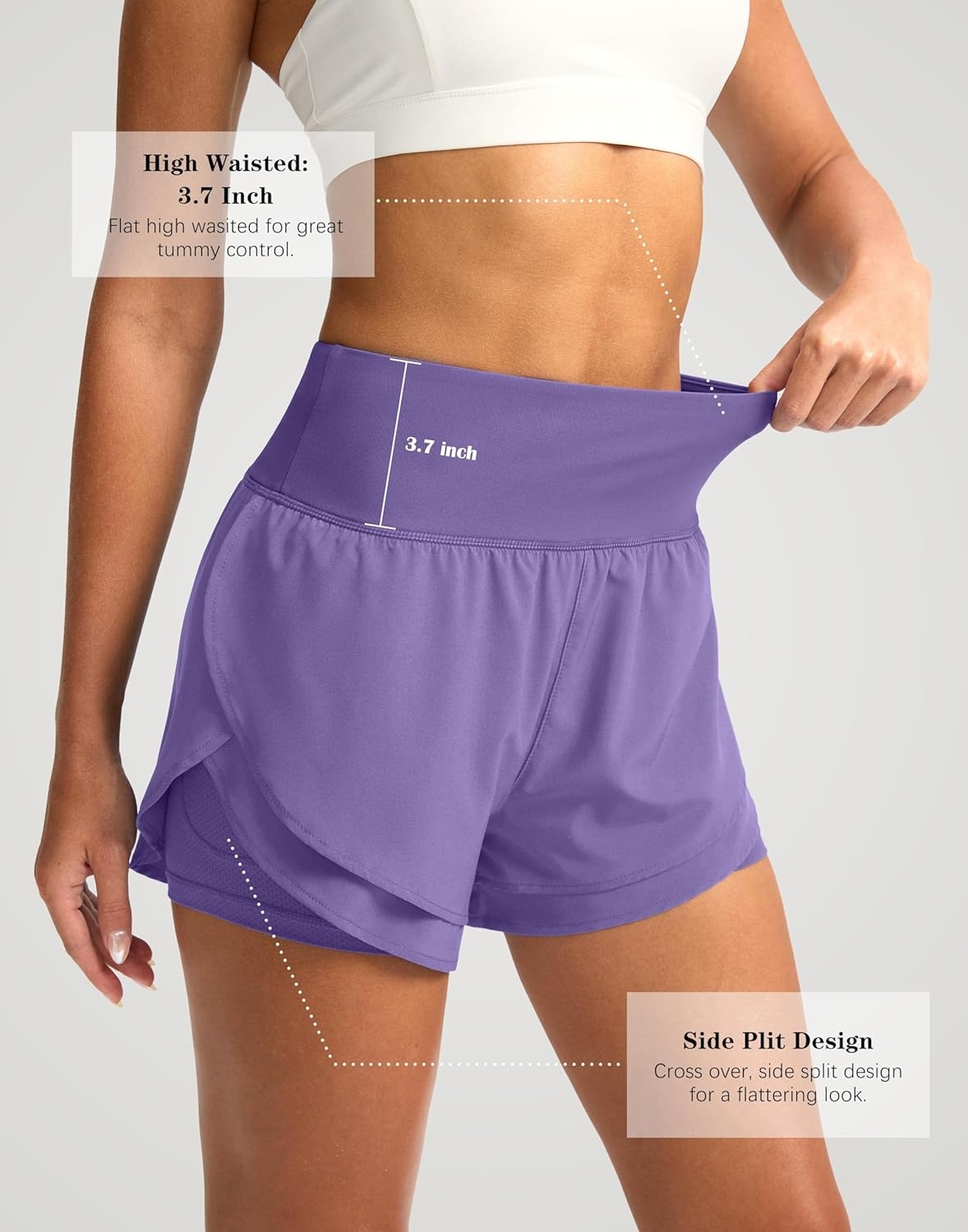 image:imageSANTINY Womens 2 in 1 Running Shorts with Pockets 3 High Waisted Exercise Workout Athletic Shorts for Women with LinerLavender