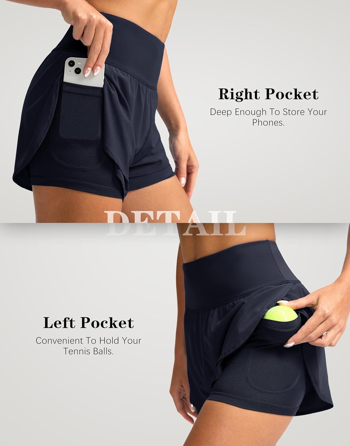image:imageSANTINY Womens 2 in 1 Running Shorts with Pockets 3 High Waisted Exercise Workout Athletic Shorts for Women with LinerNavy