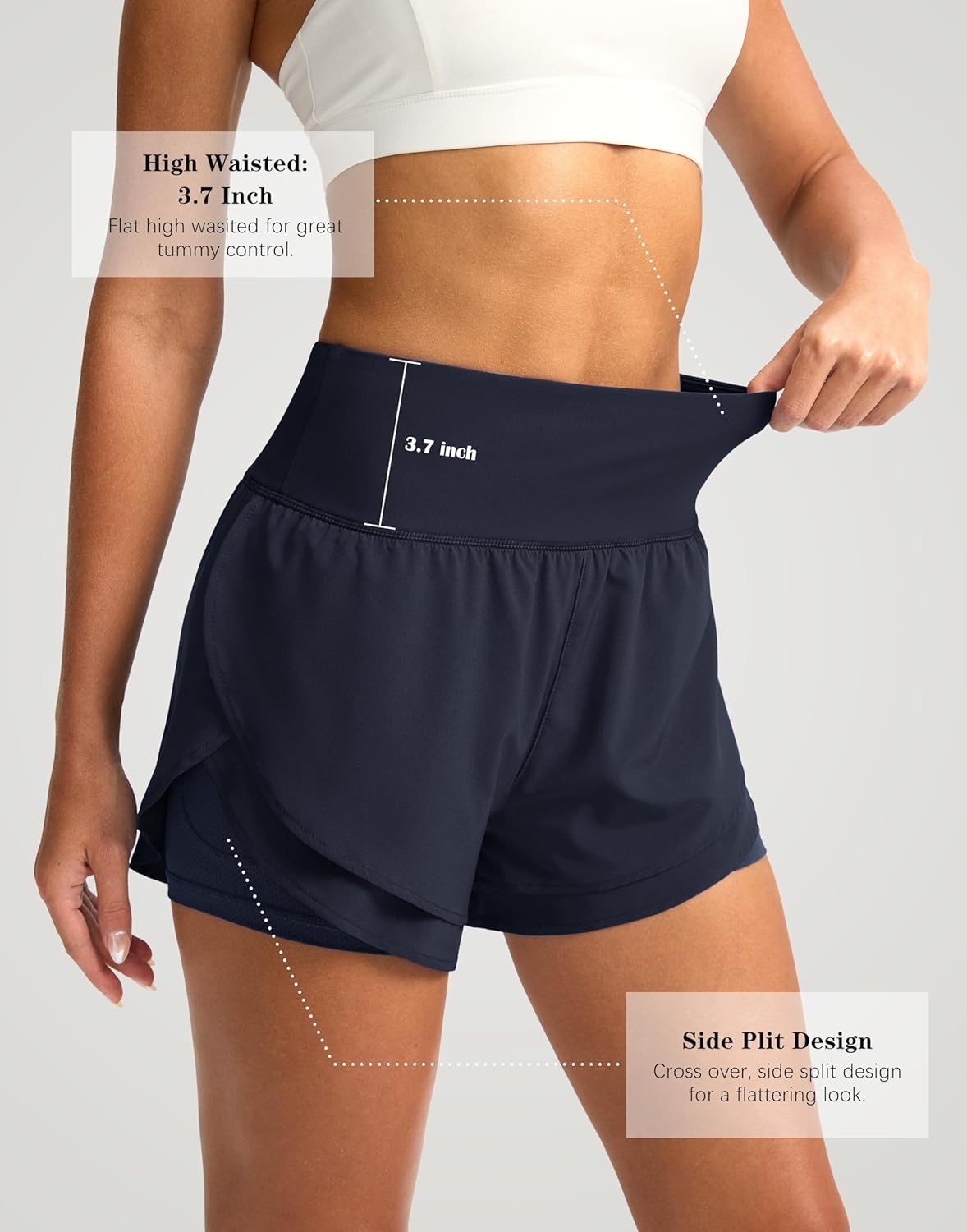 image:imageSANTINY Womens 2 in 1 Running Shorts with Pockets 3 High Waisted Exercise Workout Athletic Shorts for Women with LinerNavy