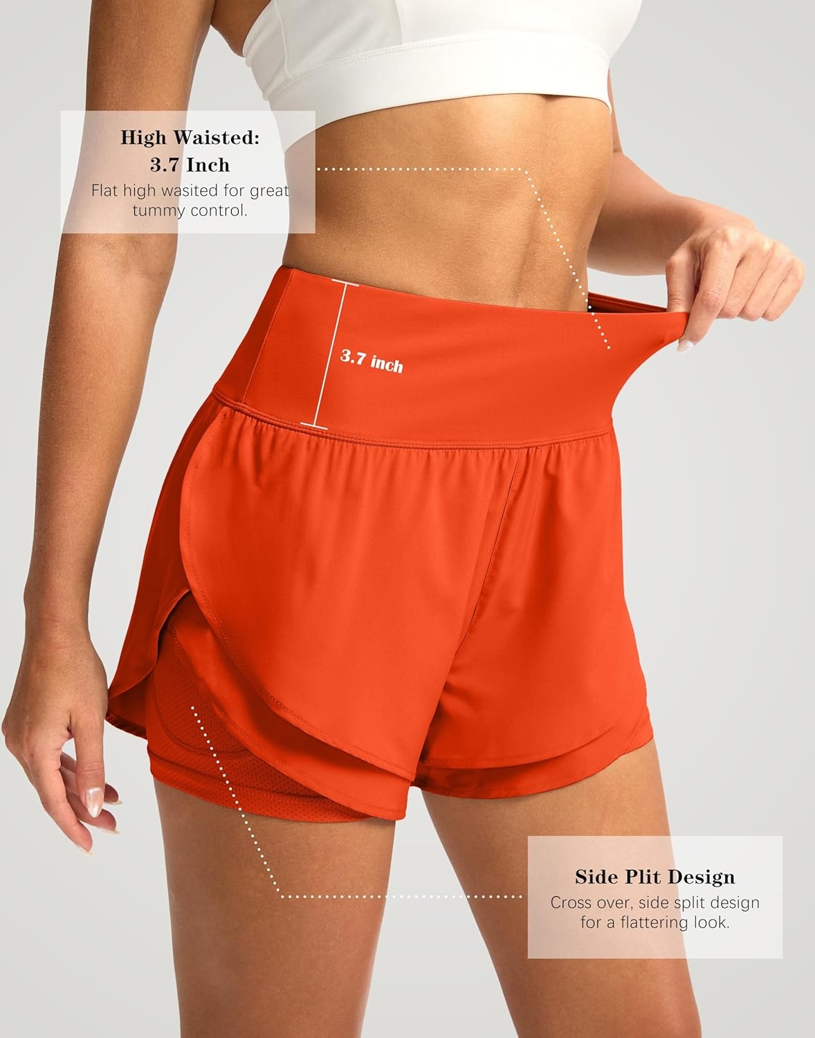 image:imageSANTINY Womens 2 in 1 Running Shorts with Pockets 3 High Waisted Exercise Workout Athletic Shorts for Women with LinerOrange