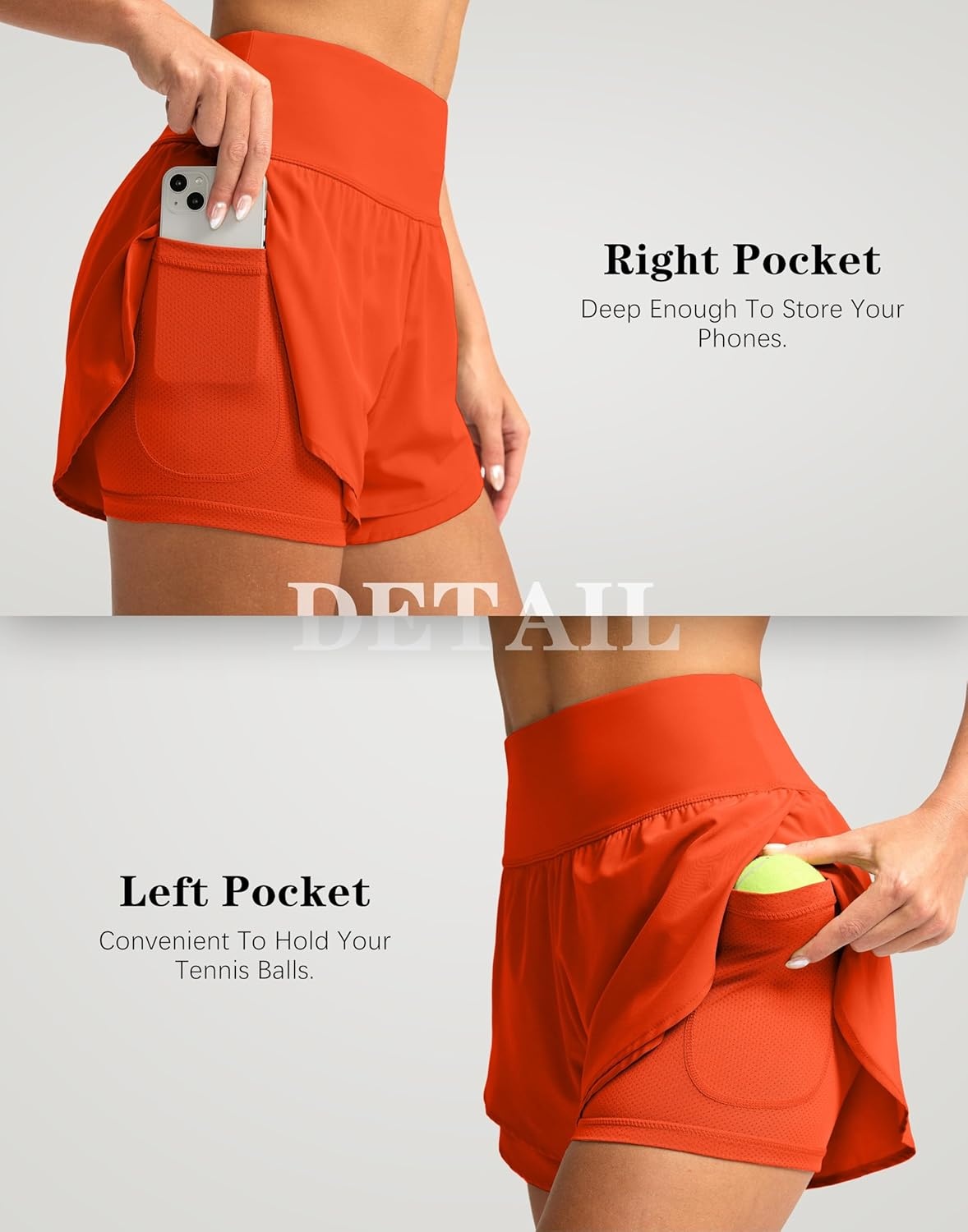 image:imageSANTINY Womens 2 in 1 Running Shorts with Pockets 3 High Waisted Exercise Workout Athletic Shorts for Women with LinerOrange