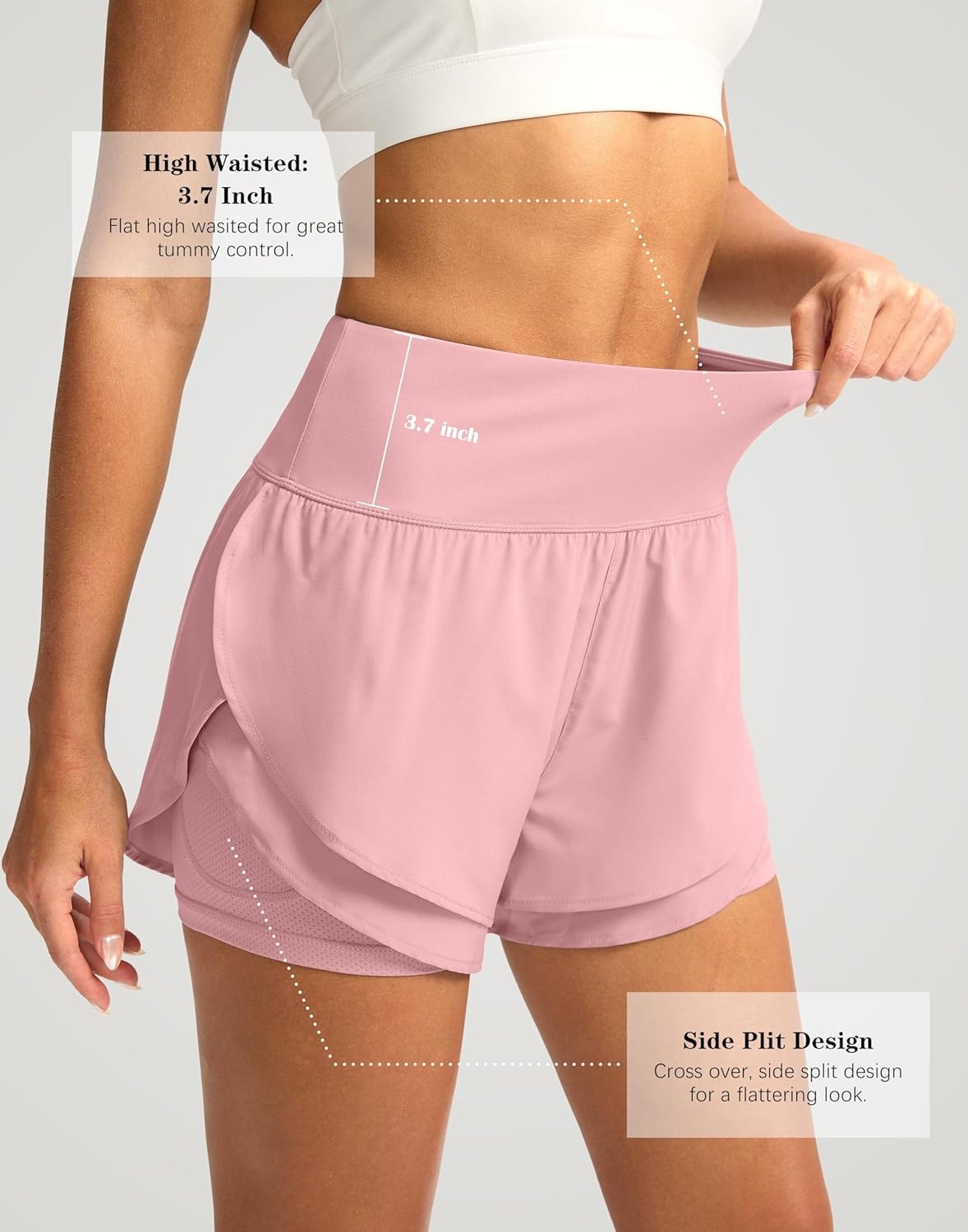 image:imageSANTINY Womens 2 in 1 Running Shorts with Pockets 3 High Waisted Exercise Workout Athletic Shorts for Women with LinerPink