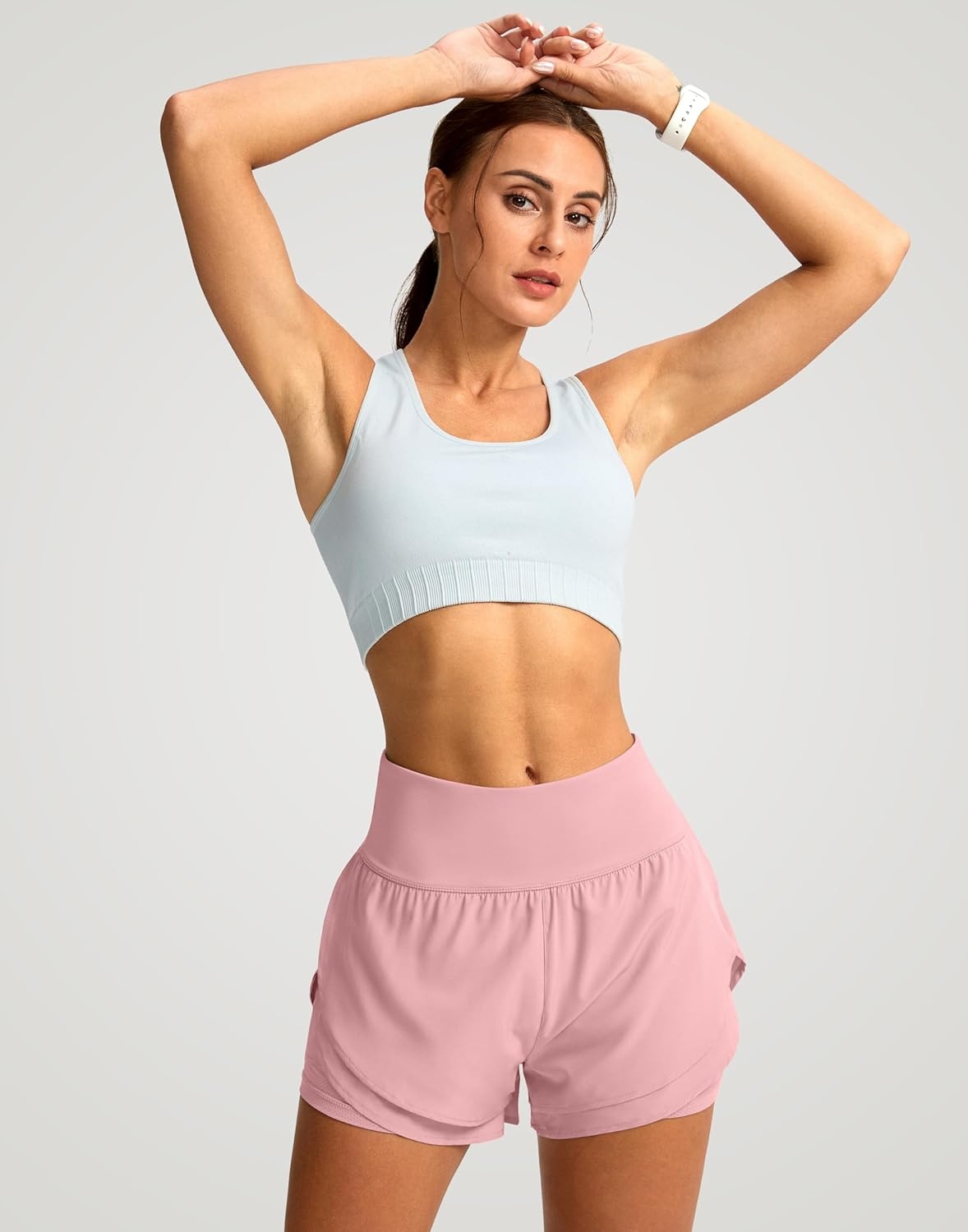 image:imageSANTINY Womens 2 in 1 Running Shorts with Pockets 3 High Waisted Exercise Workout Athletic Shorts for Women with LinerPink