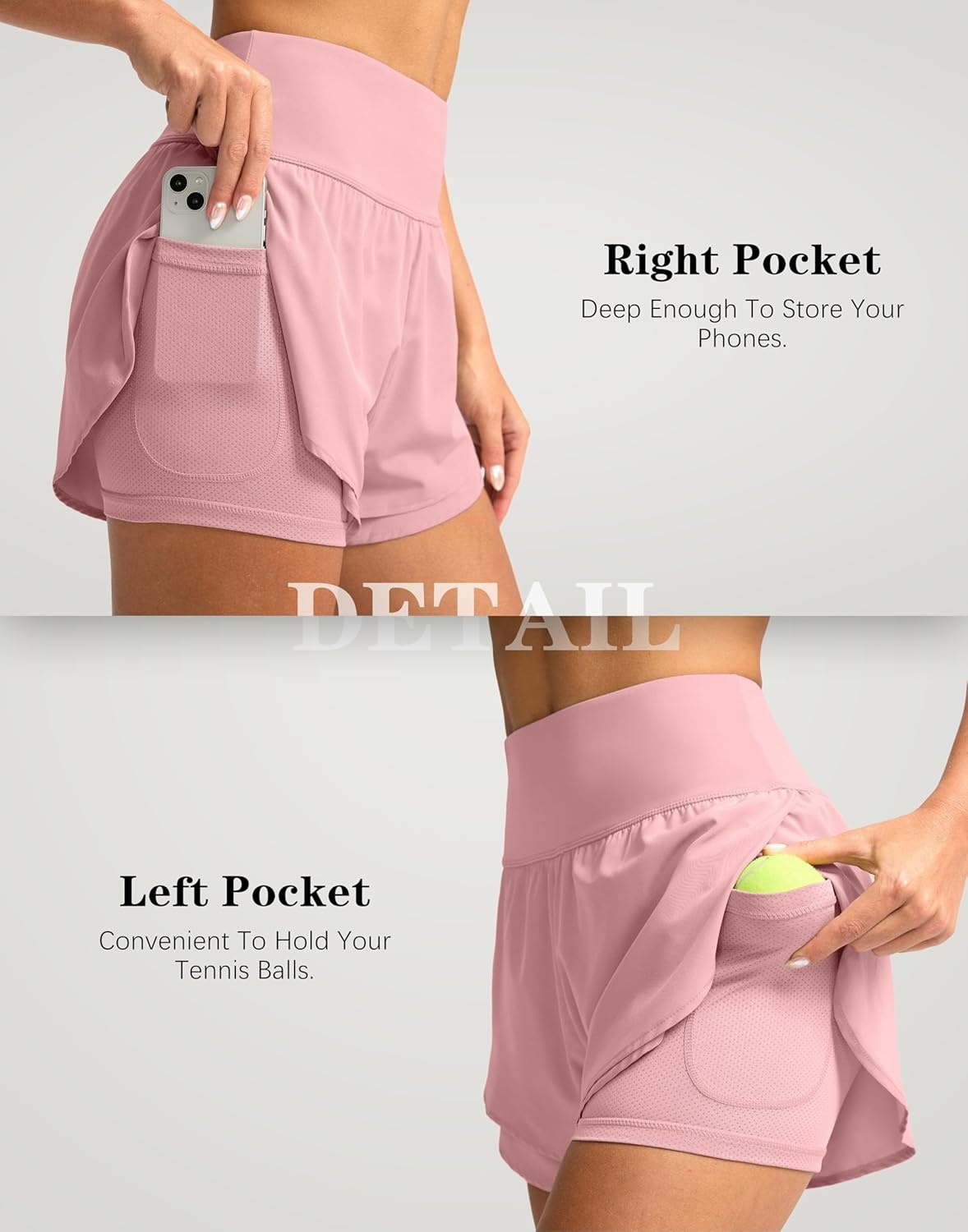 image:imageSANTINY Womens 2 in 1 Running Shorts with Pockets 3 High Waisted Exercise Workout Athletic Shorts for Women with LinerPink