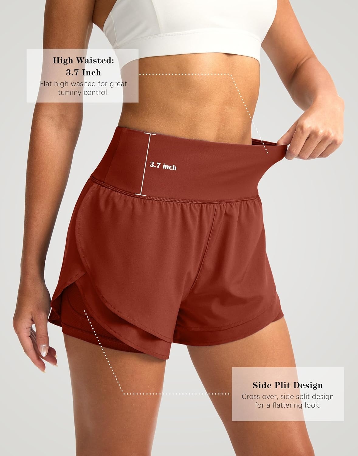 image:imageSANTINY Womens 2 in 1 Running Shorts with Pockets 3 High Waisted Exercise Workout Athletic Shorts for Women with LinerSavannah