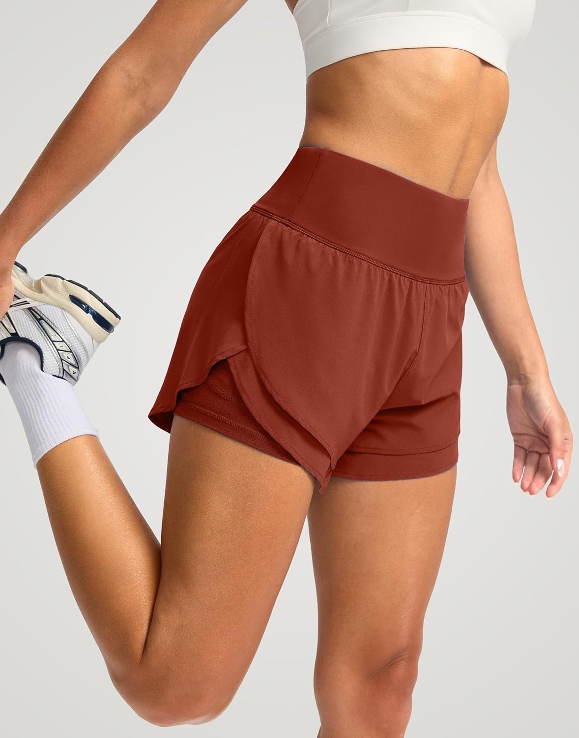 image:imageSANTINY Womens 2 in 1 Running Shorts with Pockets 3 High Waisted Exercise Workout Athletic Shorts for Women with LinerSavannah