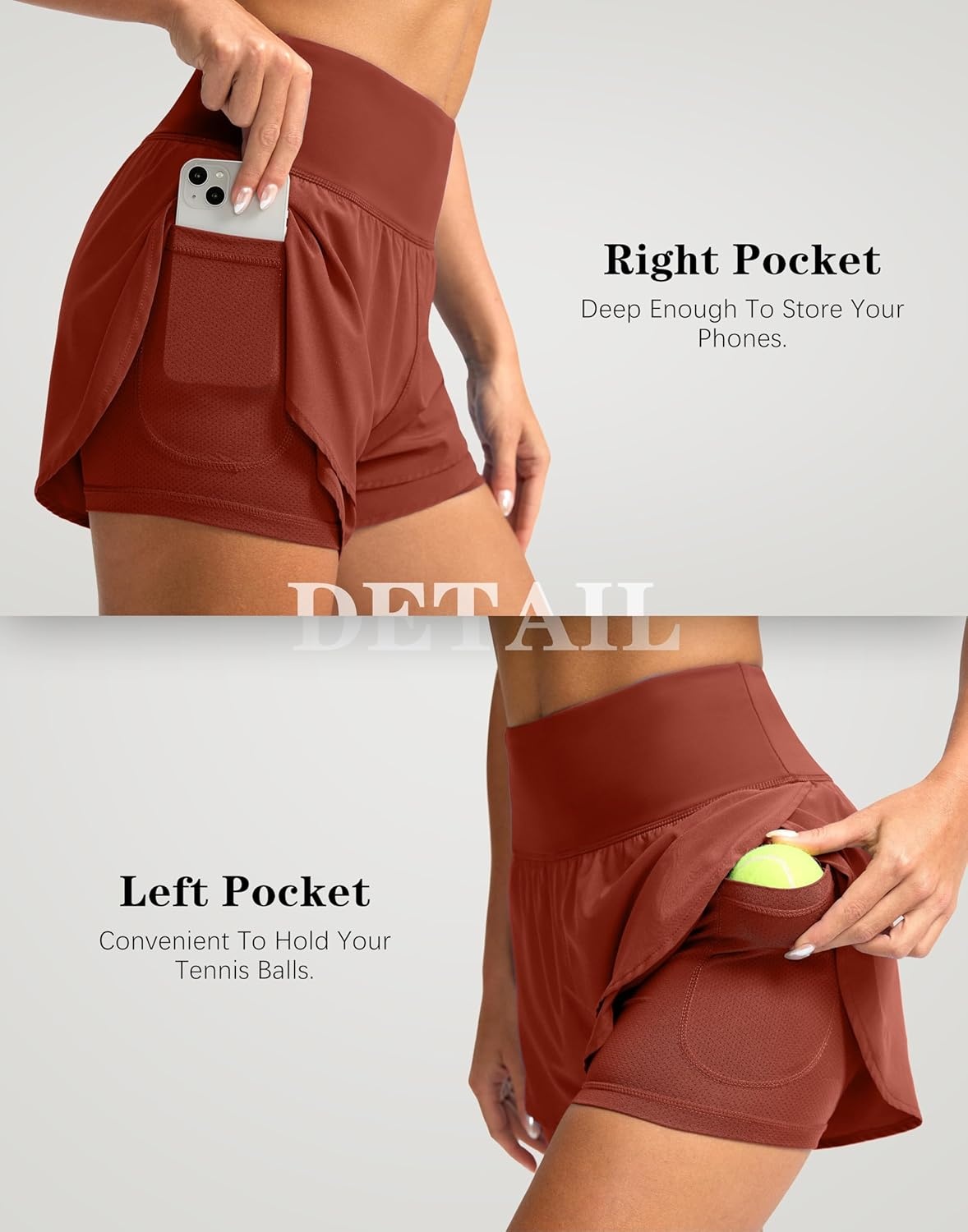 image:imageSANTINY Womens 2 in 1 Running Shorts with Pockets 3 High Waisted Exercise Workout Athletic Shorts for Women with LinerSavannah