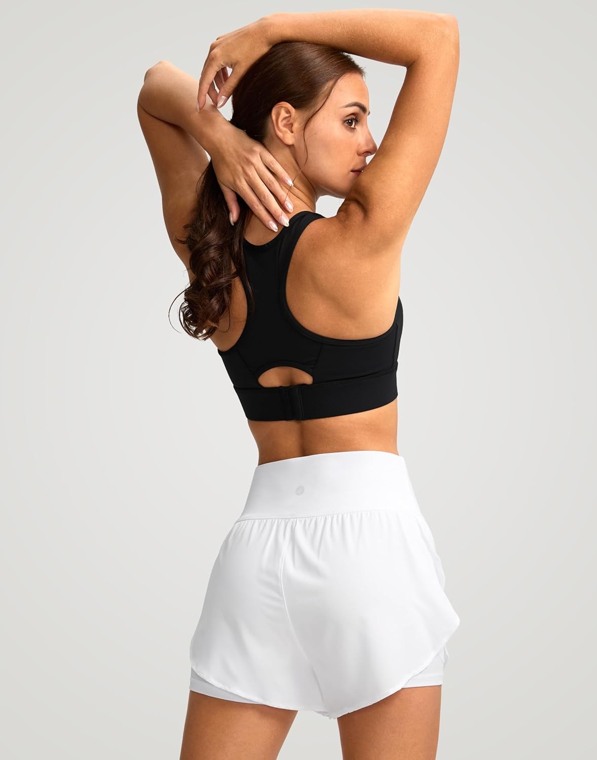 image:imageSANTINY Womens 2 in 1 Running Shorts with Pockets 3 High Waisted Exercise Workout Athletic Shorts for Women with LinerWhite
