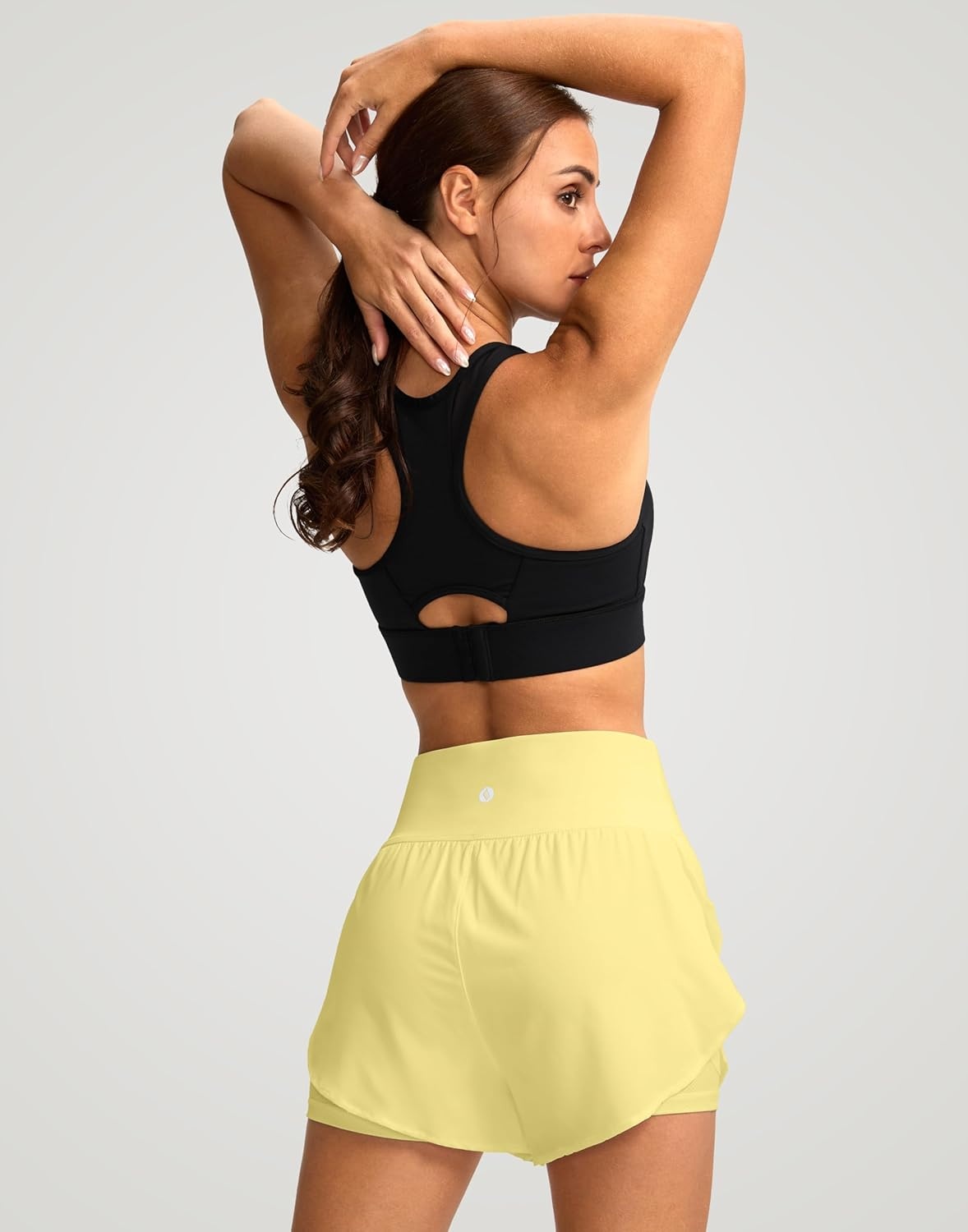 image:imageSANTINY Womens 2 in 1 Running Shorts with Pockets 3 High Waisted Exercise Workout Athletic Shorts for Women with LinerYellow