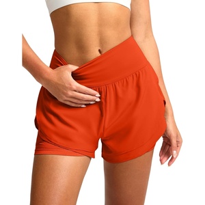 SANTINY Women’s 2 in 1 Running Shorts with Pockets 3″ High Waisted Exercise Workout Athletic Shorts for Women with Liner(Orange)