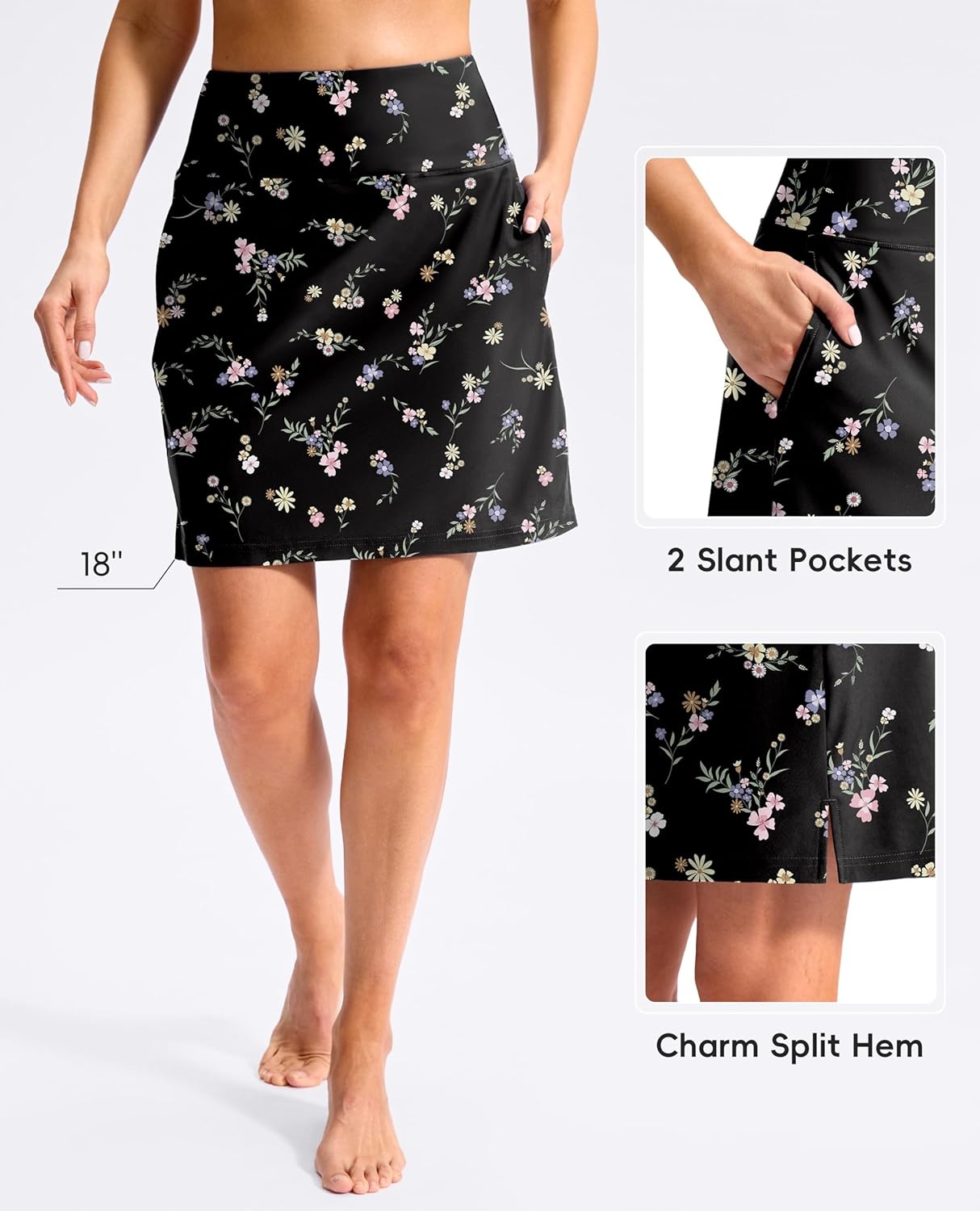 image:imageSANTINY 18 Long Swim Skirts for Women Tummy Control High Waisted Swimsuit Bottoms Modest Bathing Suit SkirtBlack Floral Patterns